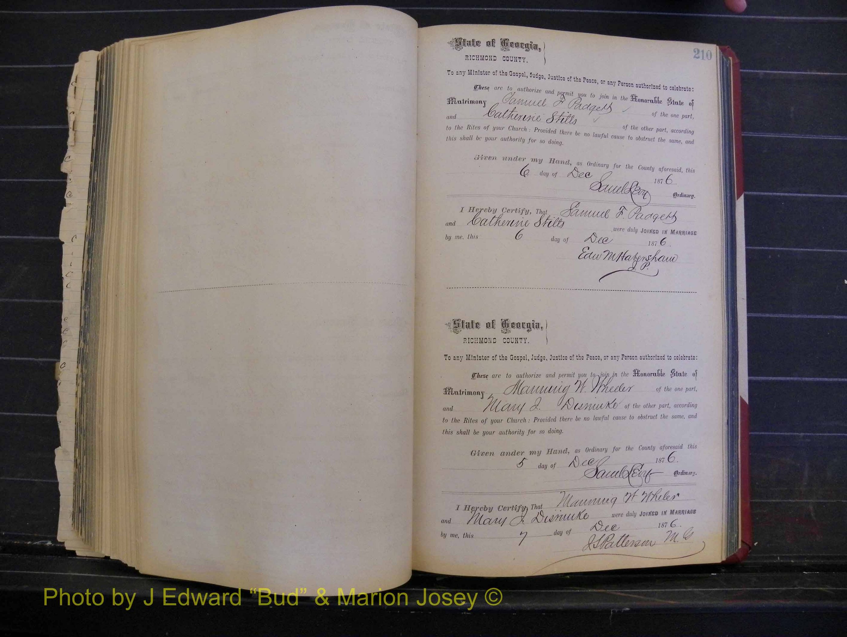 Richmond Marriages, Book I, 1868-1881 P 210.JPG