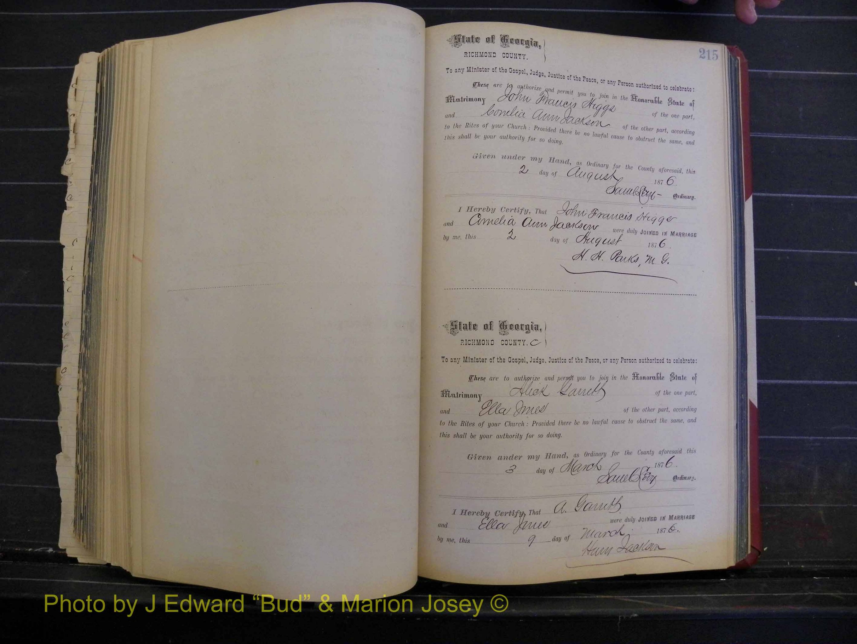 Richmond Marriages, Book I, 1868-1881 P 215.JPG