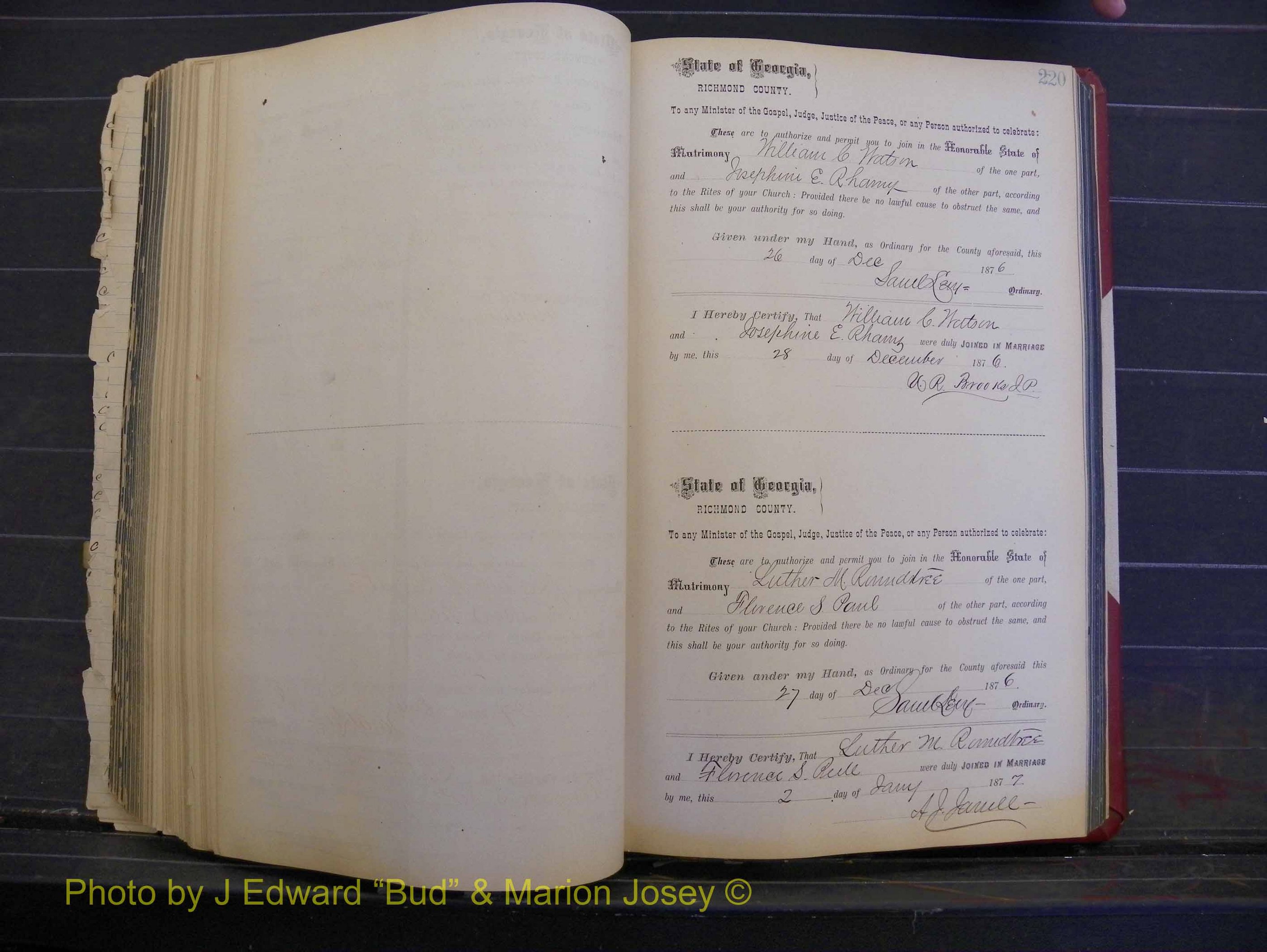 Richmond Marriages, Book I, 1868-1881 P 220.JPG