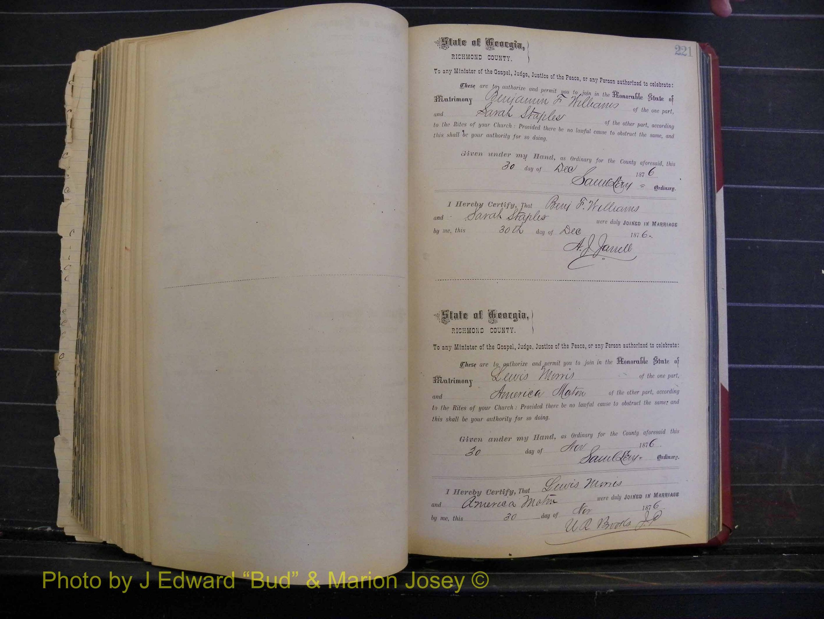 Richmond Marriages, Book I, 1868-1881 P 221.JPG