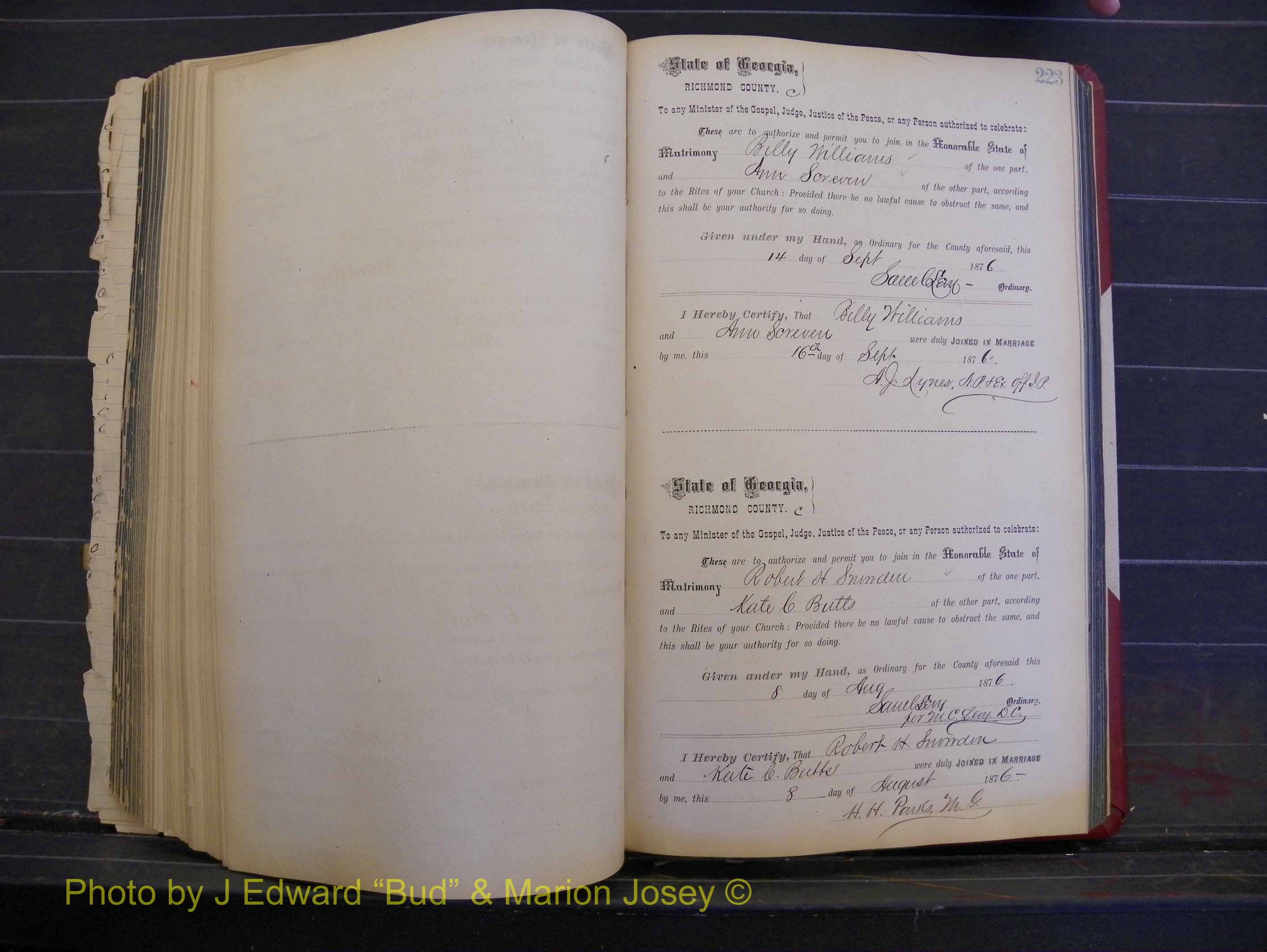 Richmond Marriages, Book I, 1868-1881 P 223.JPG