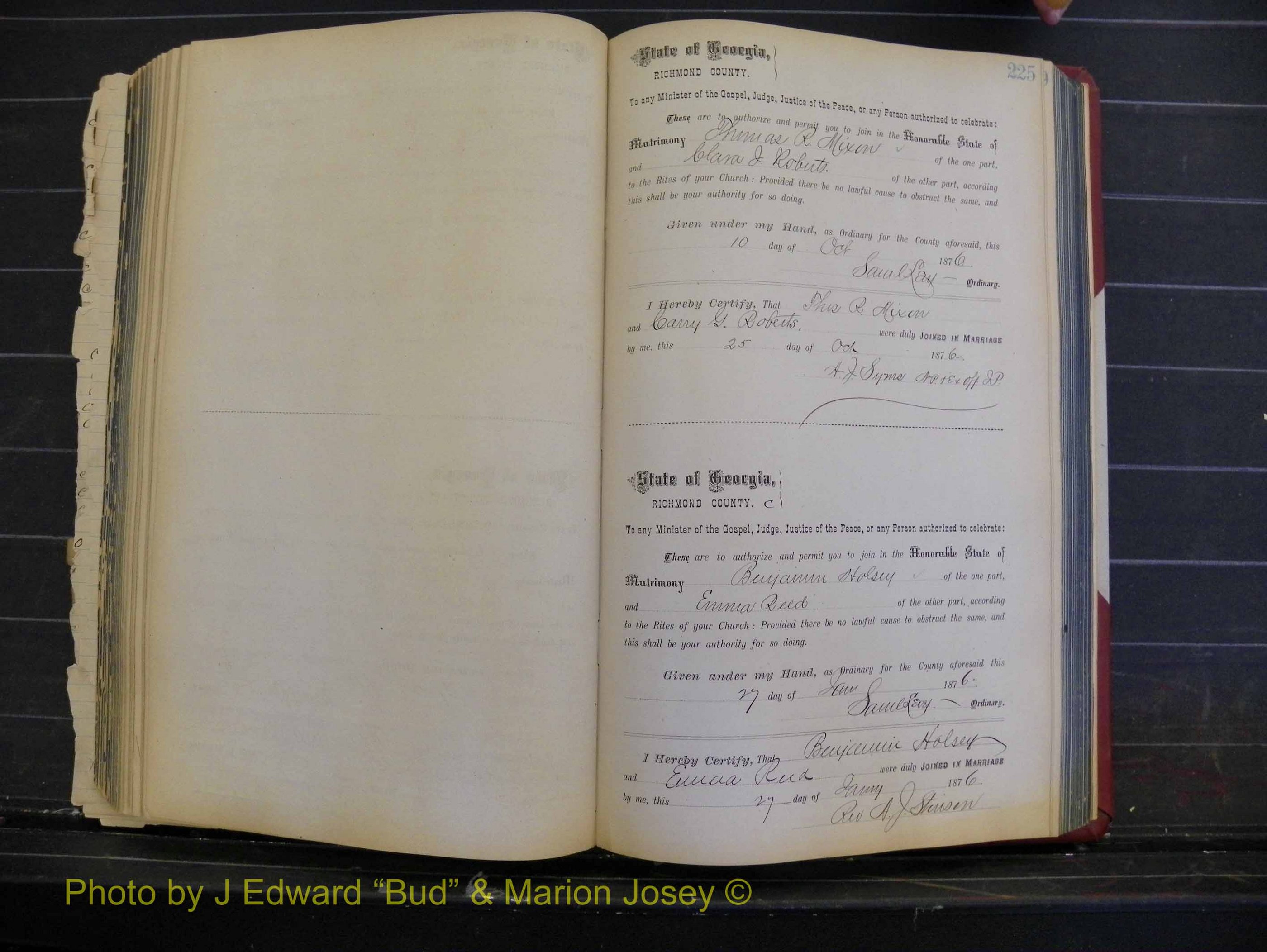 Richmond Marriages, Book I, 1868-1881 P 225.JPG