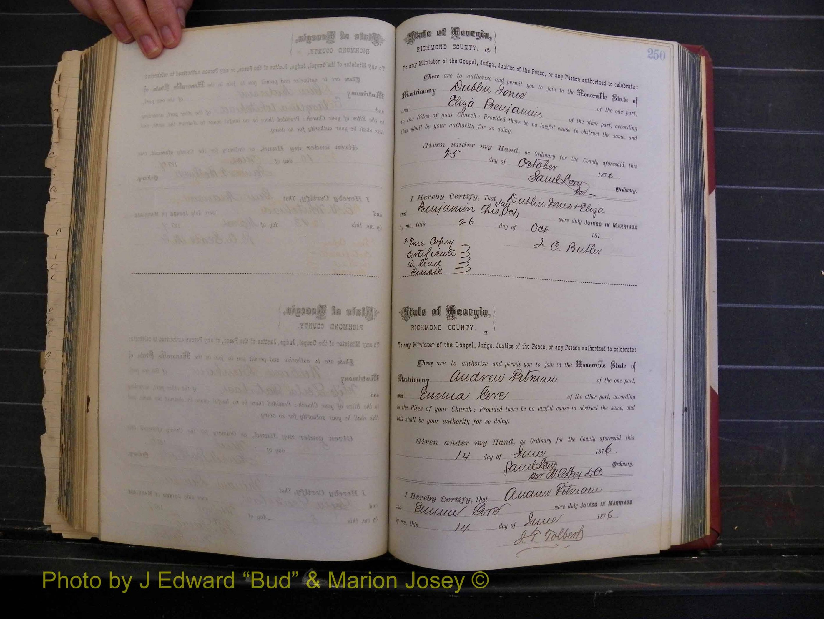 Richmond Marriages, Book I, 1868-1881 P 250.JPG