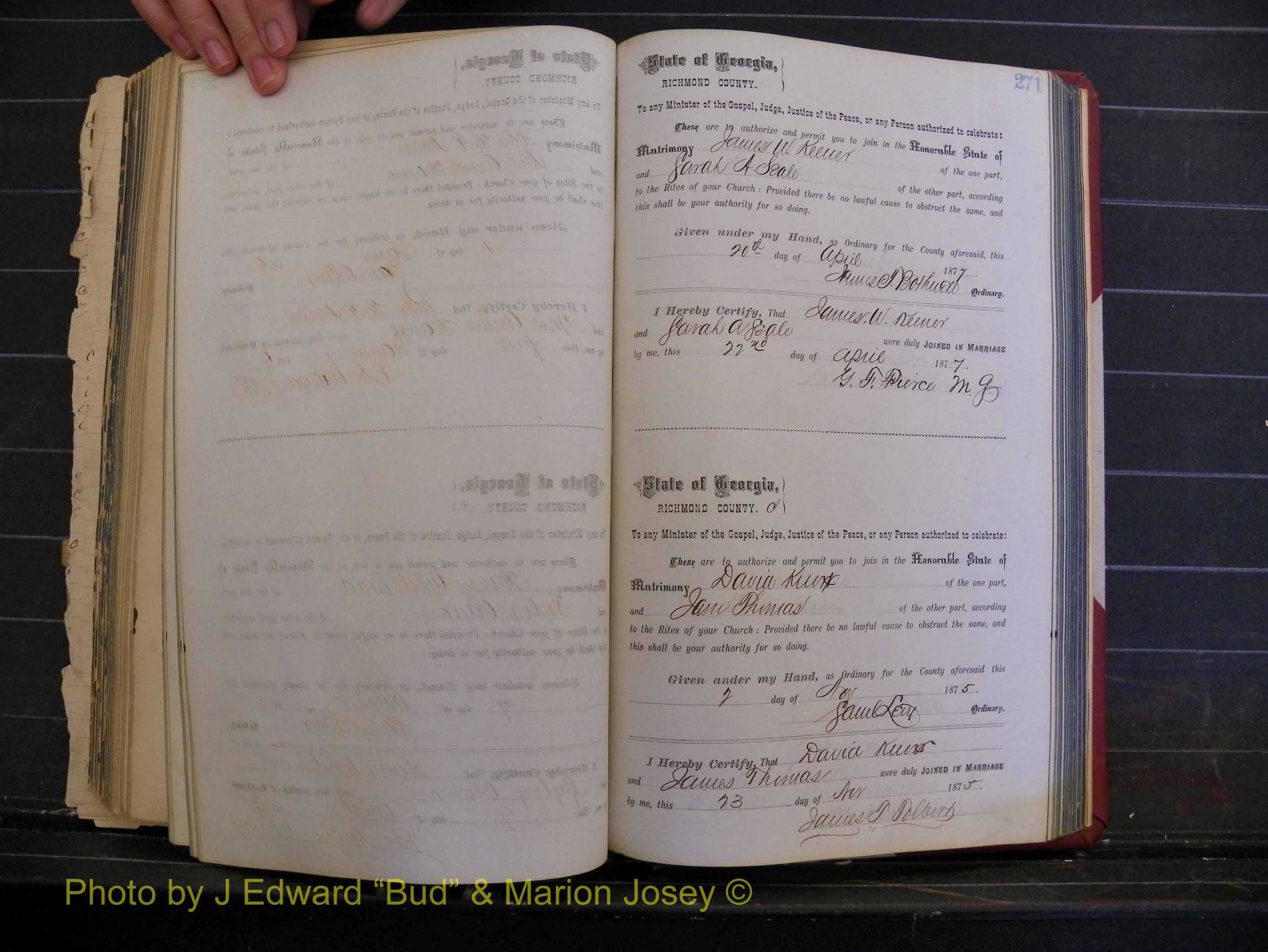 Richmond Marriages, Book I, 1868-1881 P 271.JPG