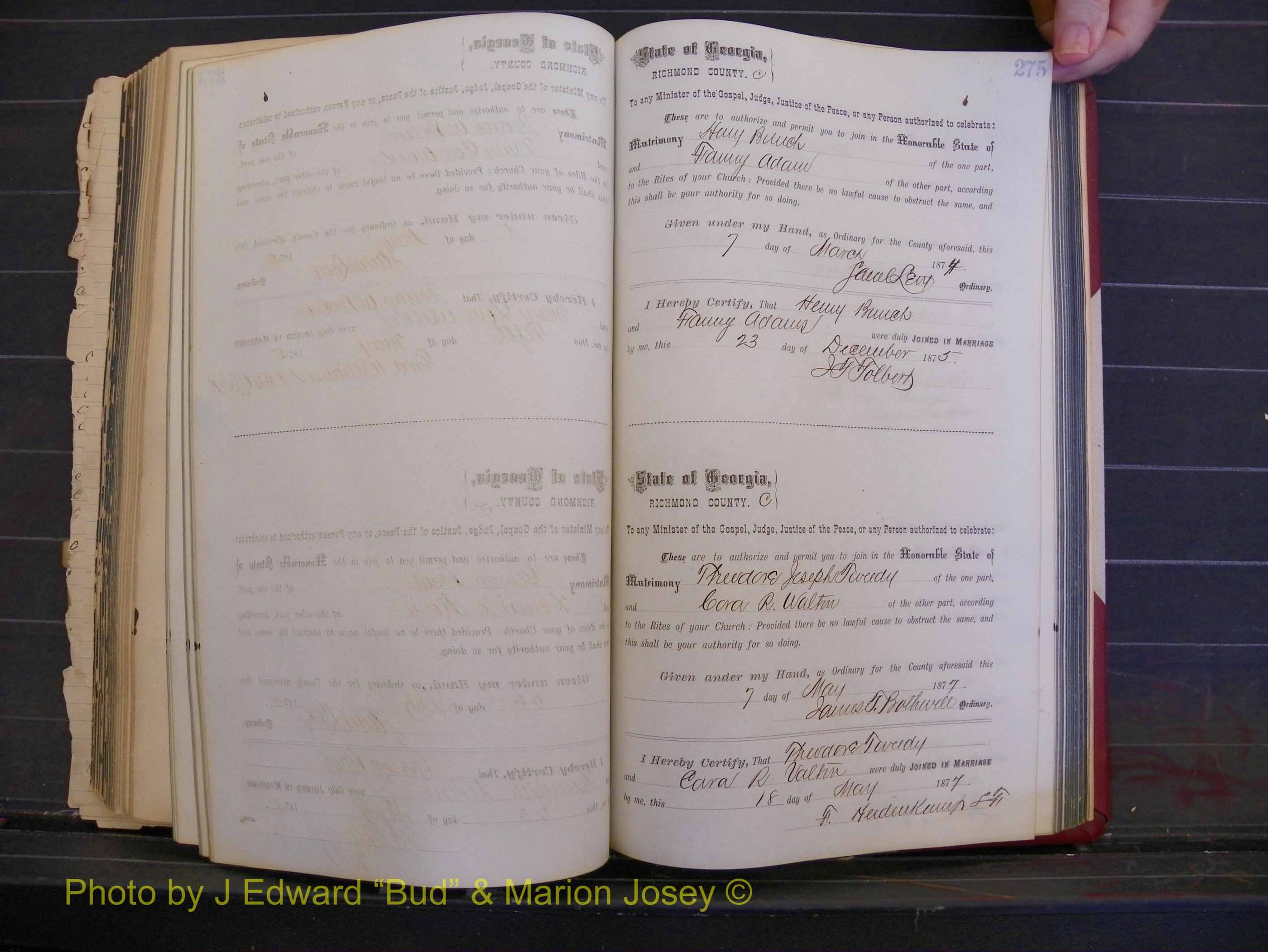 Richmond Marriages, Book I, 1868-1881 P 275.JPG