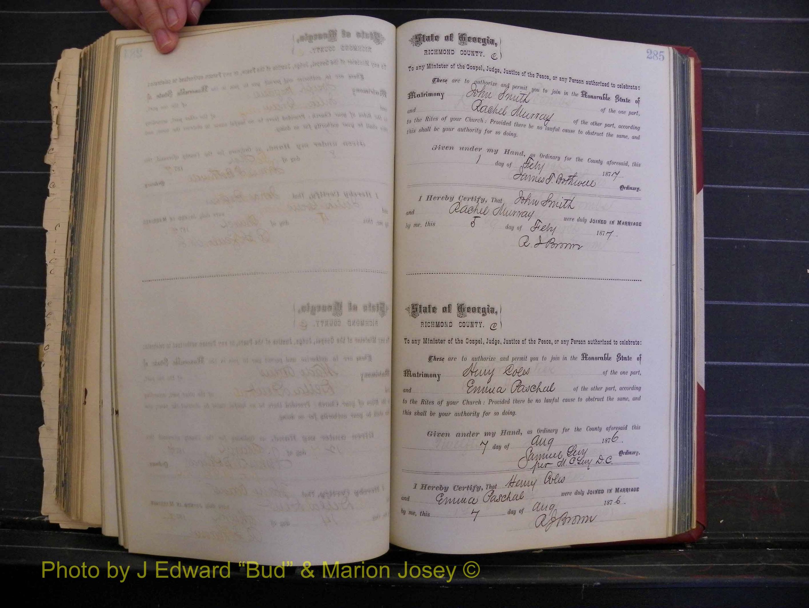 Richmond Marriages, Book I, 1868-1881 P 285.JPG