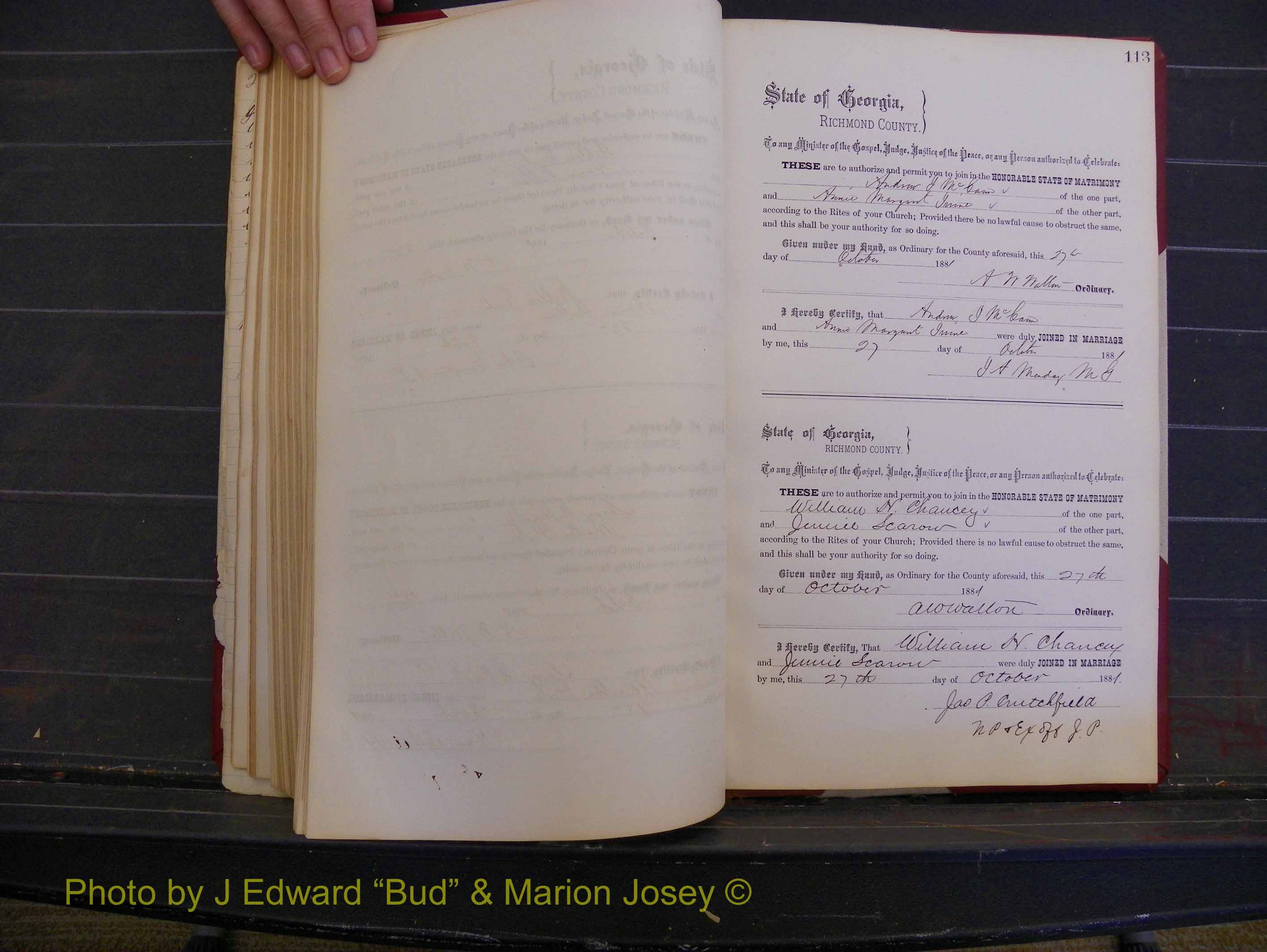 Richmond Marriages, Book K, 1876-1882 P 113.JPG