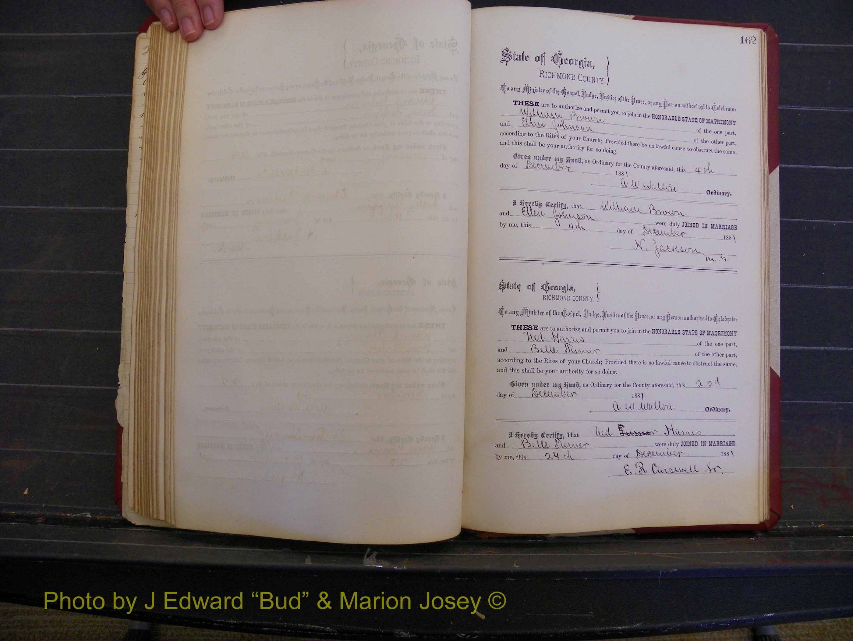 Richmond Marriages, Book K, 1876-1882 P 162.JPG