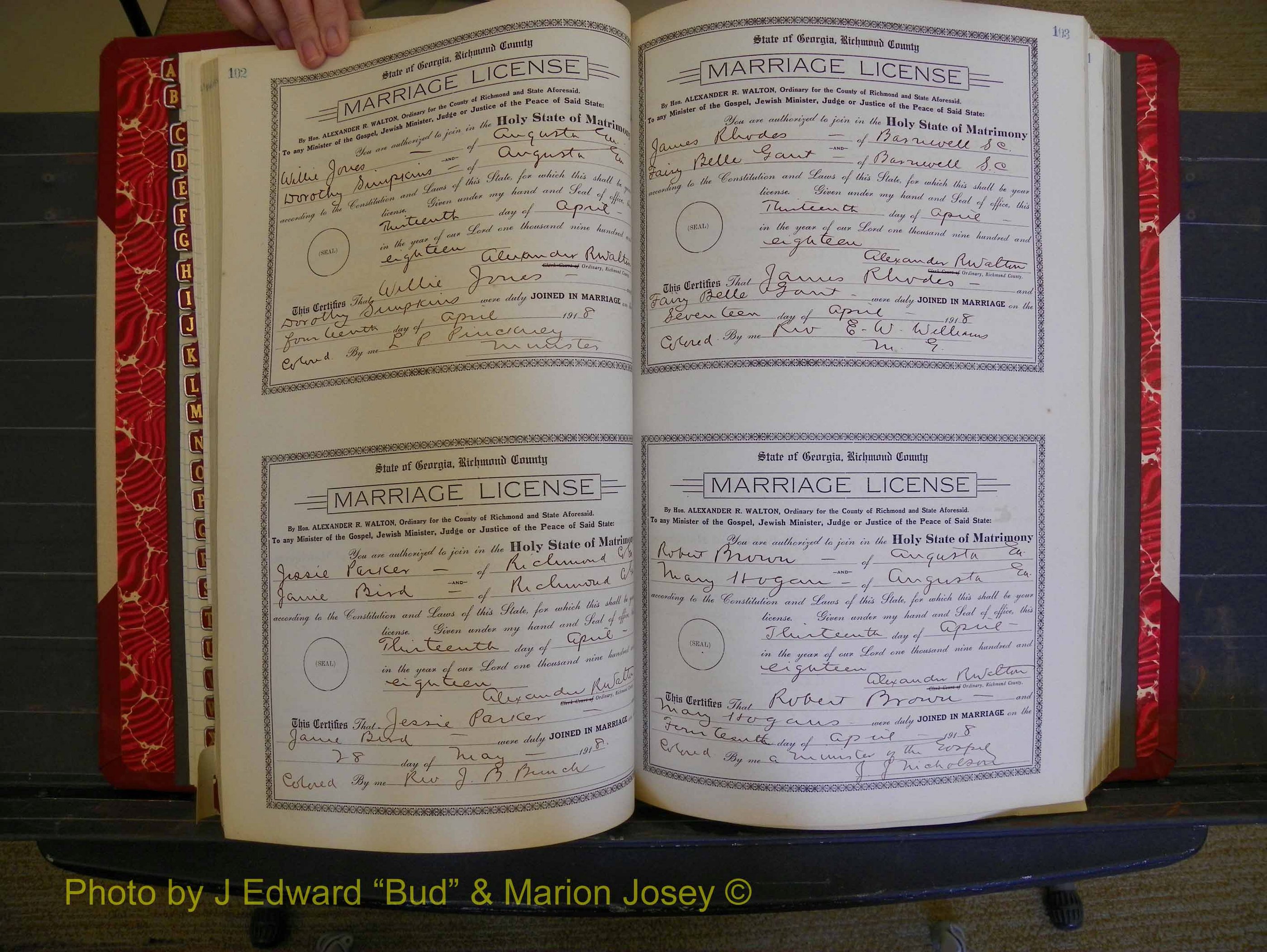 Richmond Marriages, Book LL, 1918 P 102-103.JPG