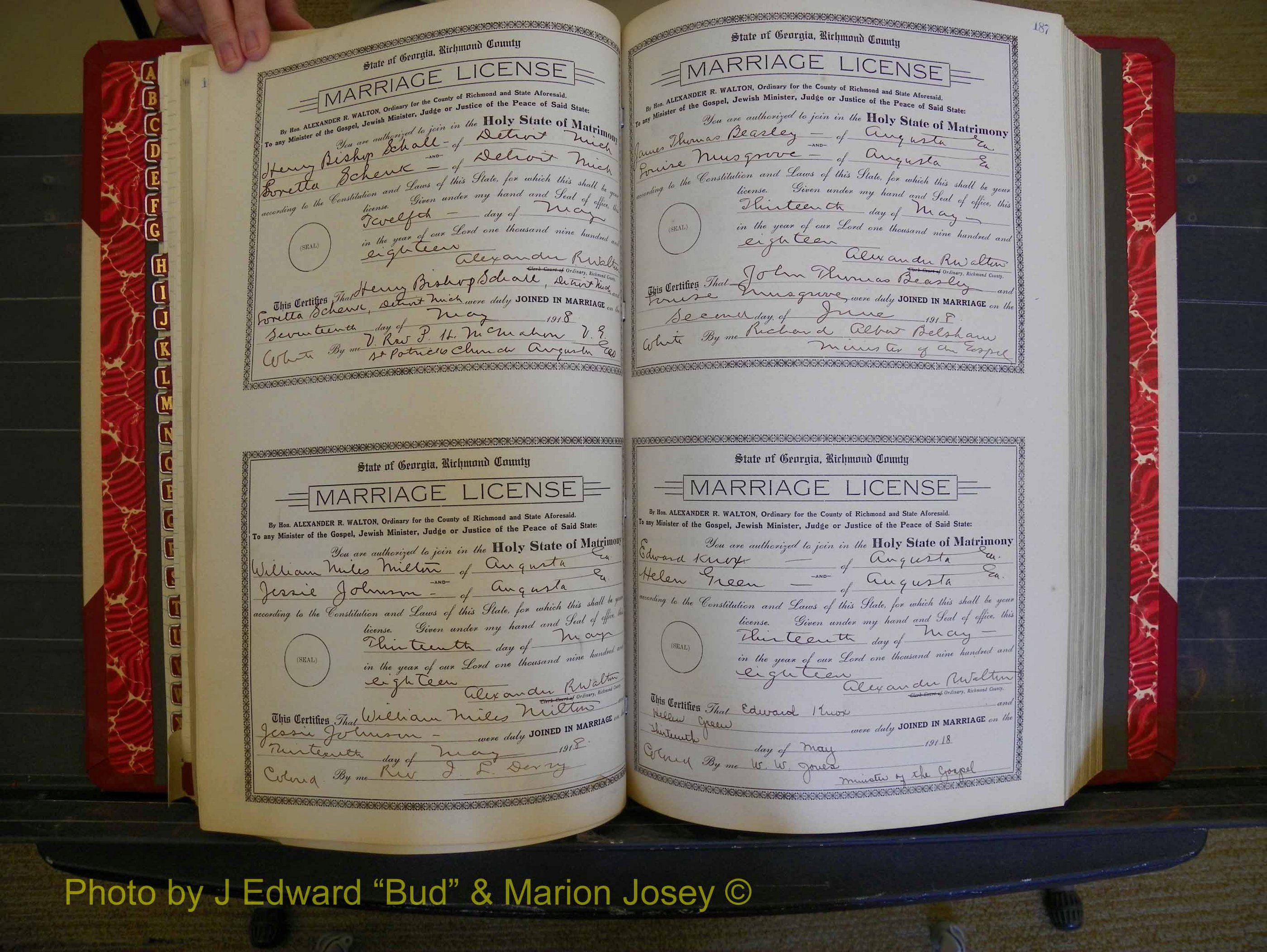 Richmond Marriages, Book LL, 1918 P 186-187.JPG