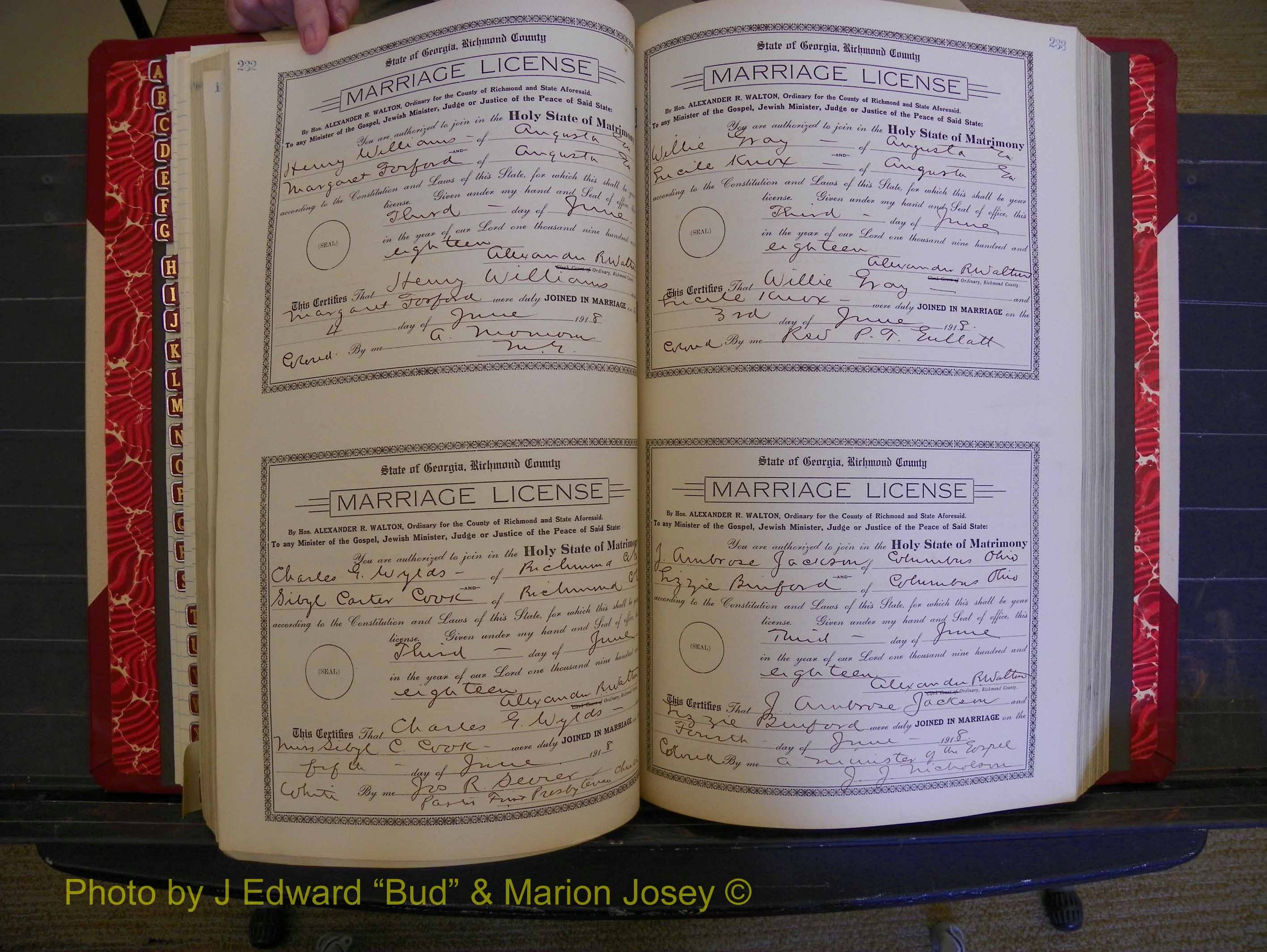 Richmond Marriages, Book LL, 1918 P 232-233.JPG