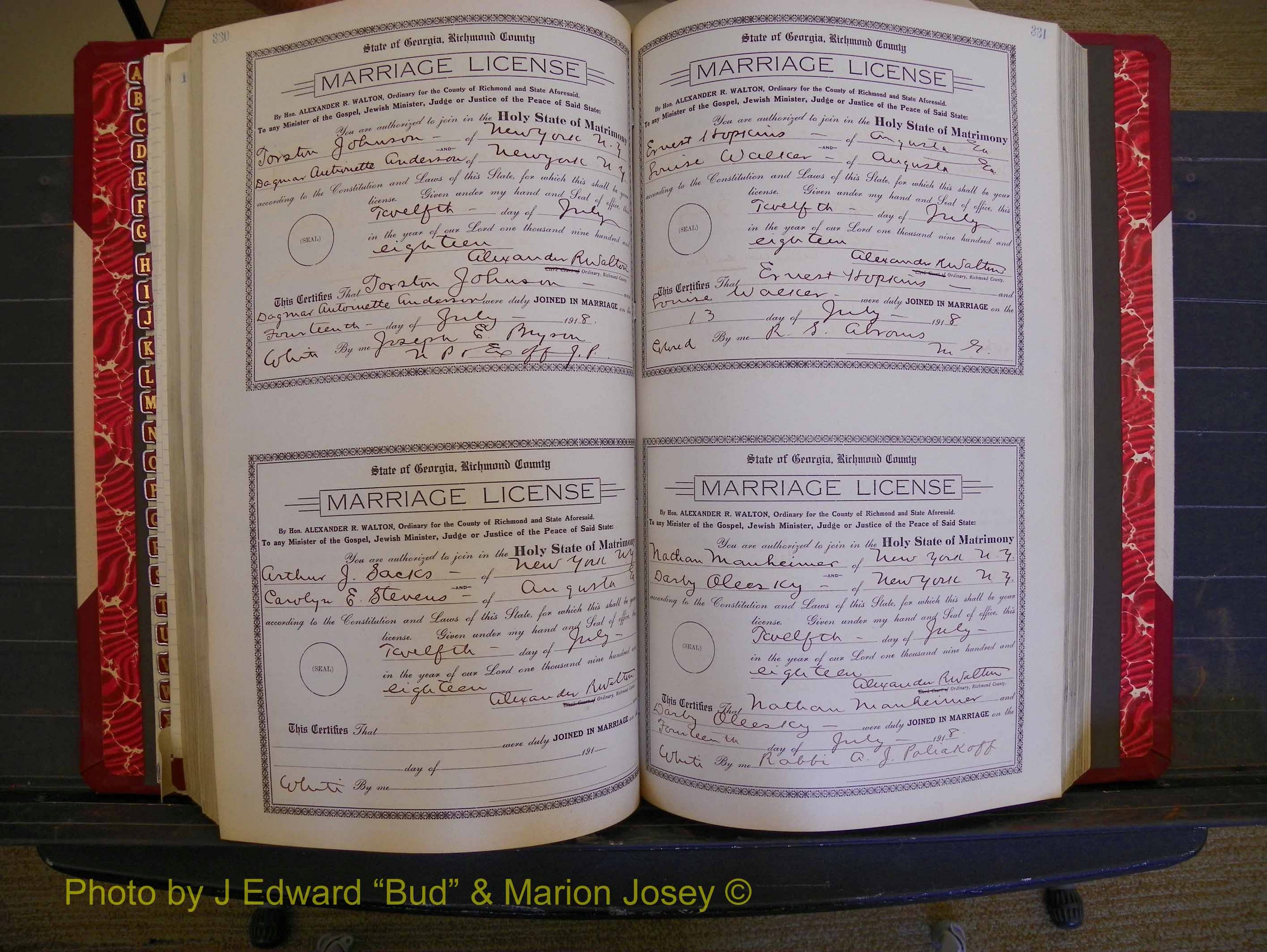 Richmond Marriages, Book LL, 1918 P 330-331.JPG