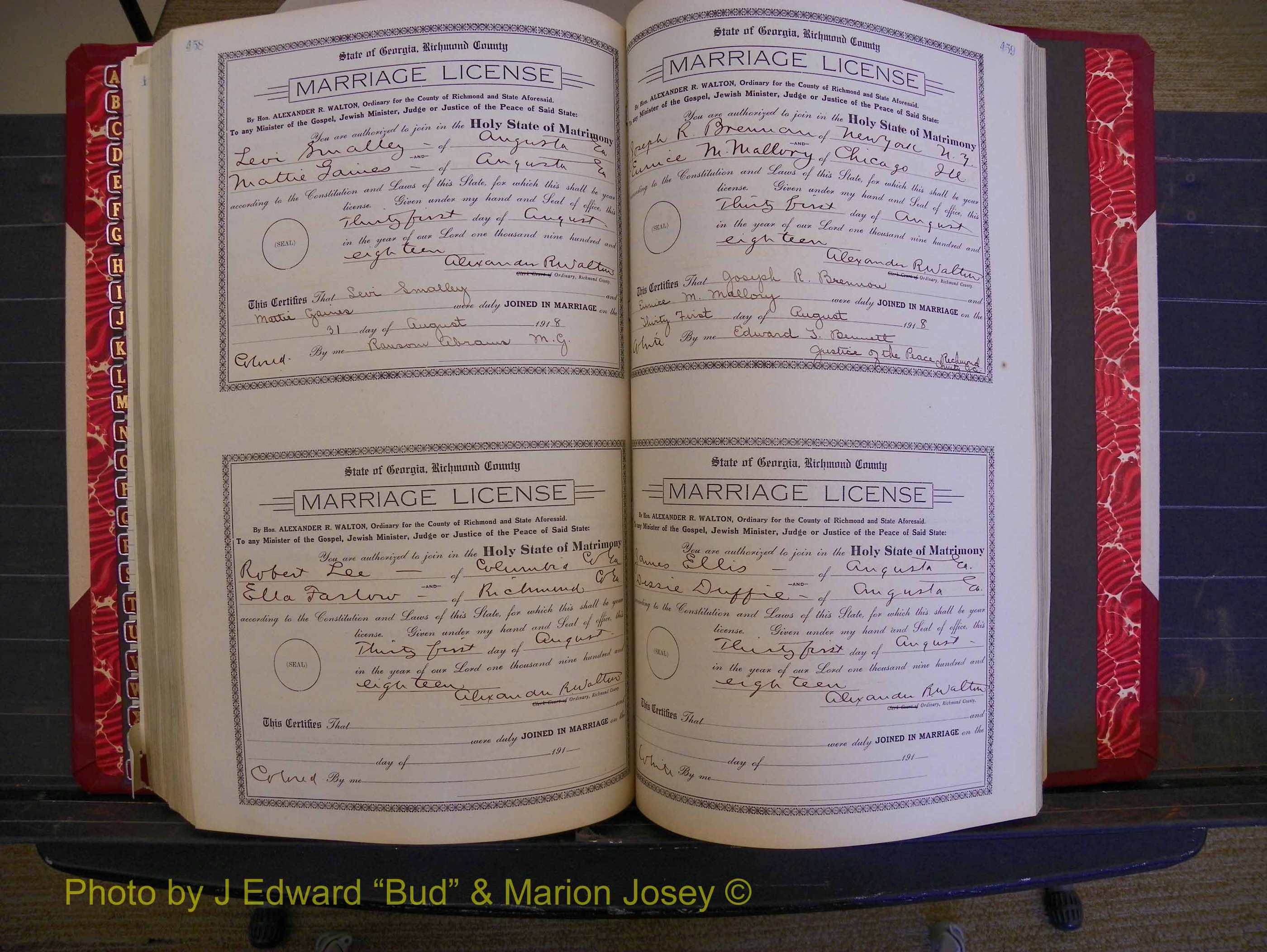 Richmond Marriages, Book LL, 1918 P 458-459.JPG