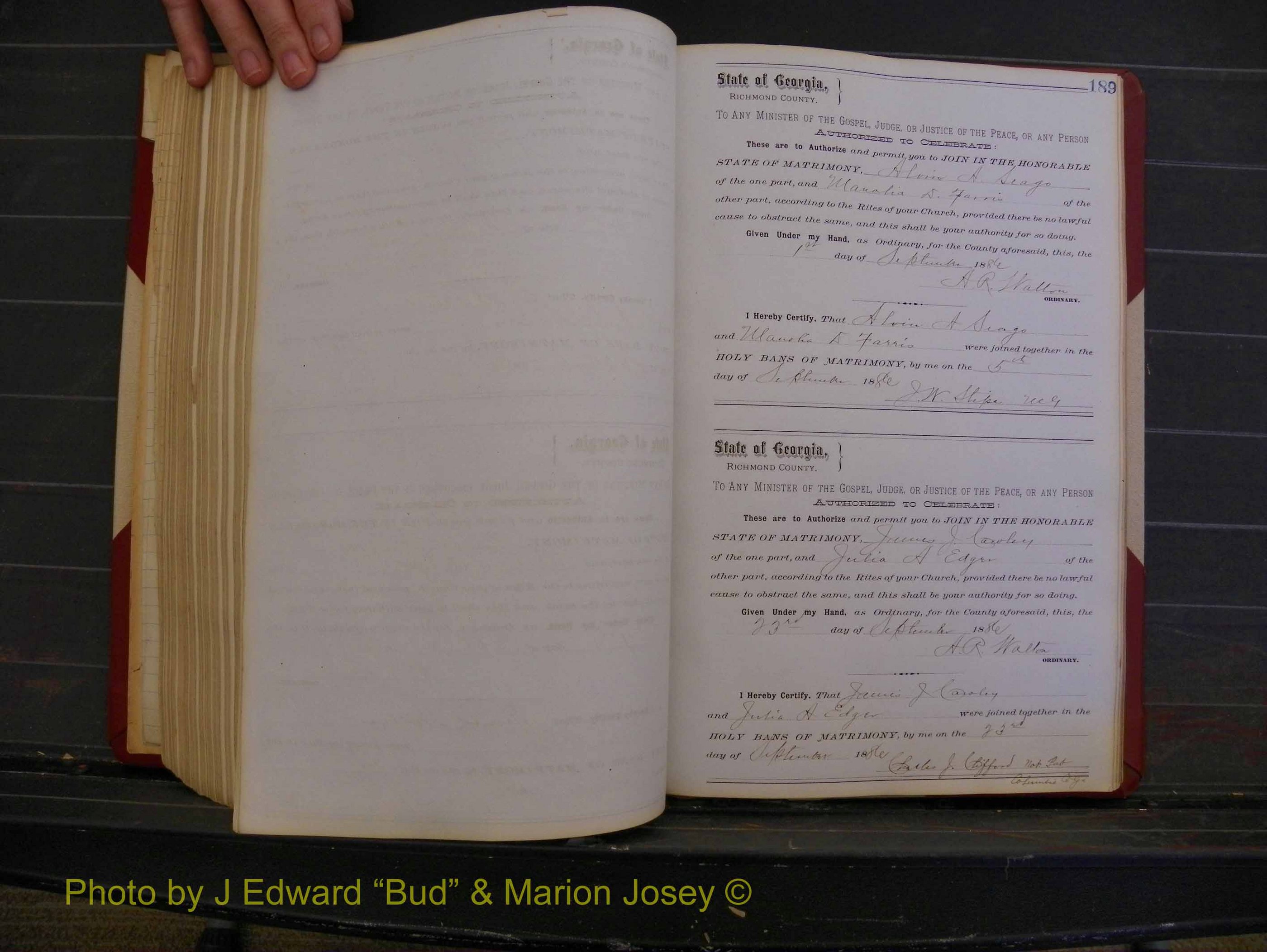 Richmond Marriages, Book O, 1881-1887 P 189.JPG