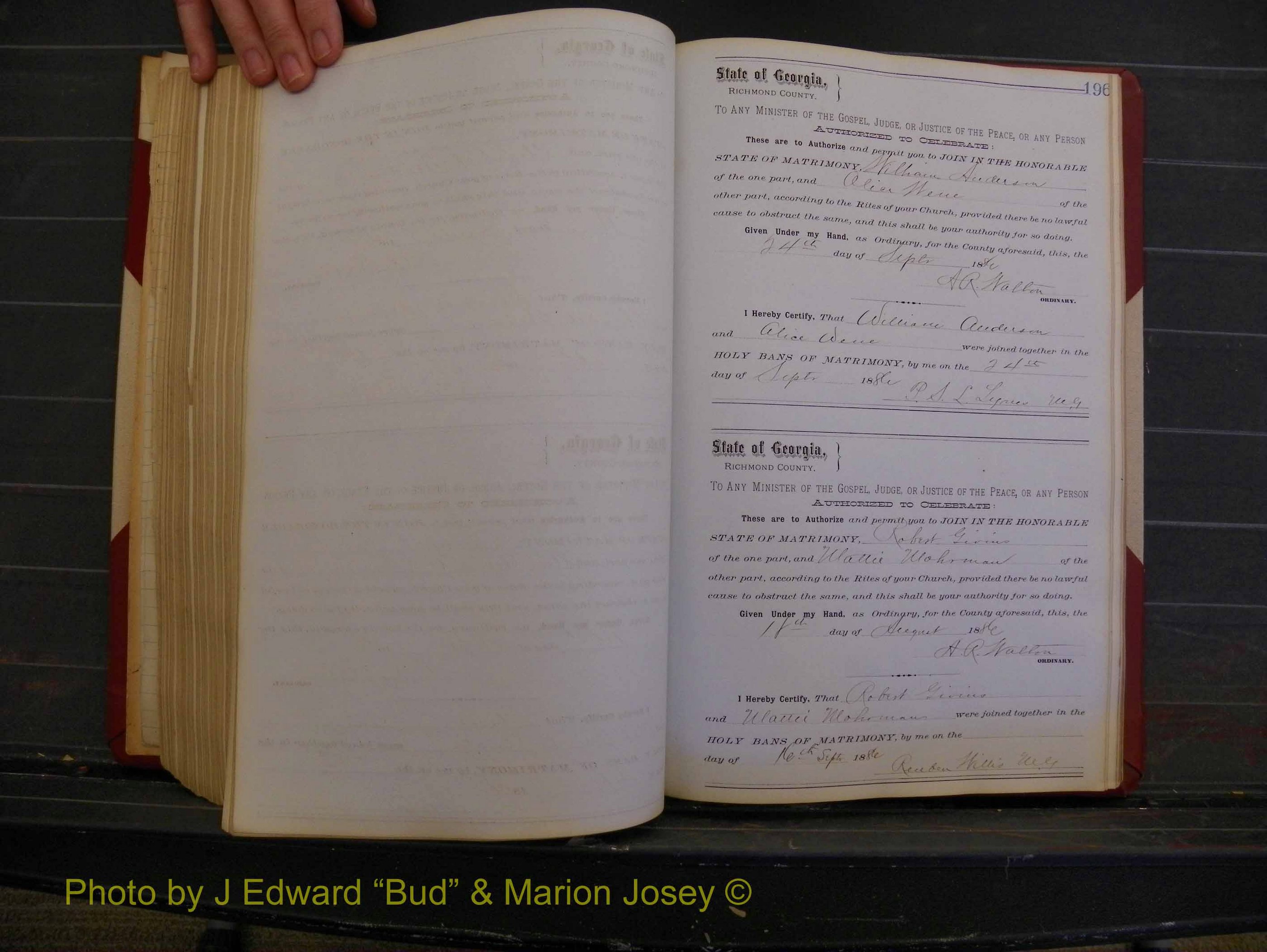 Richmond Marriages, Book O, 1881-1887 P 196.JPG