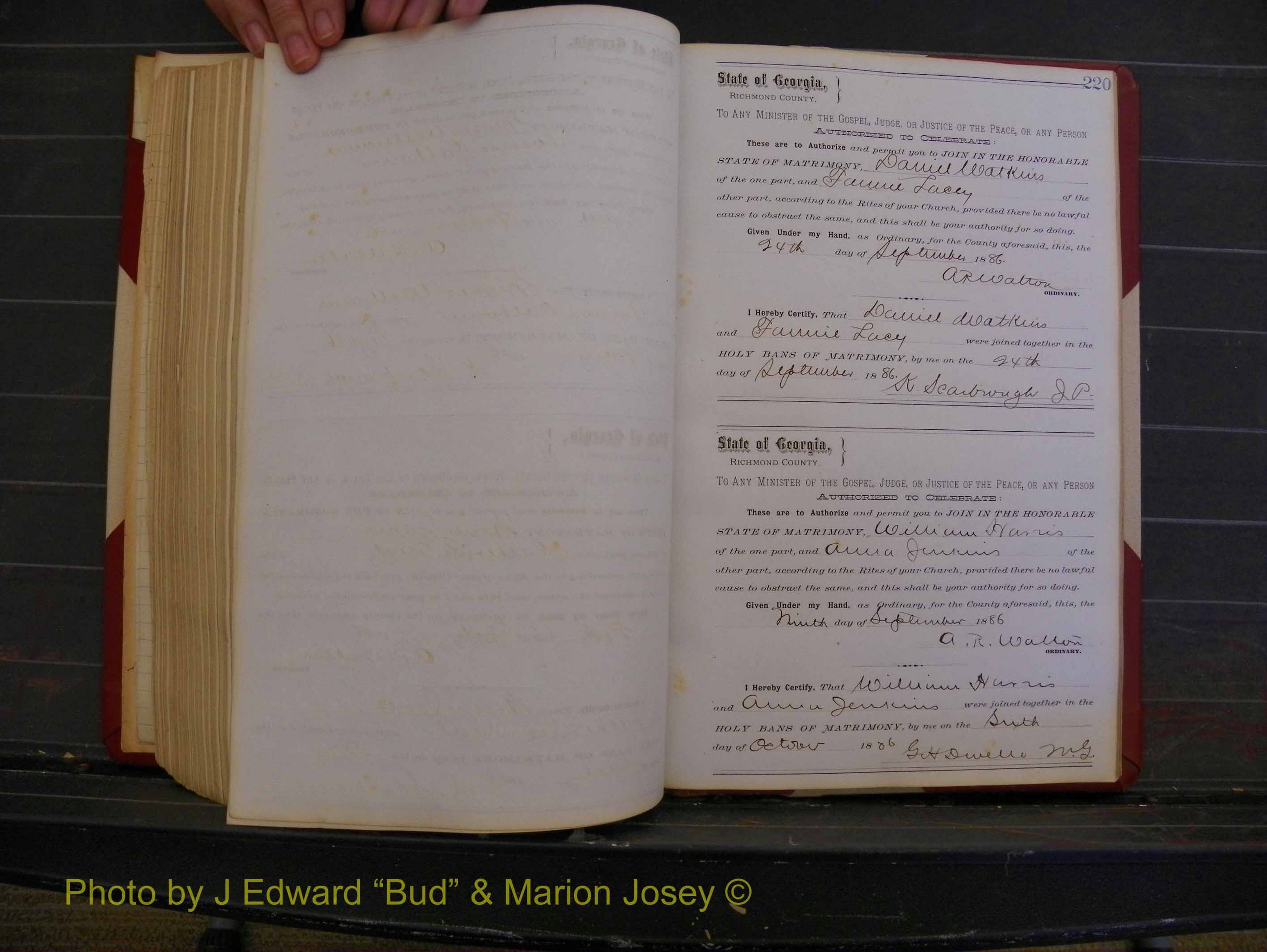 Richmond Marriages, Book O, 1881-1887 P 220.JPG