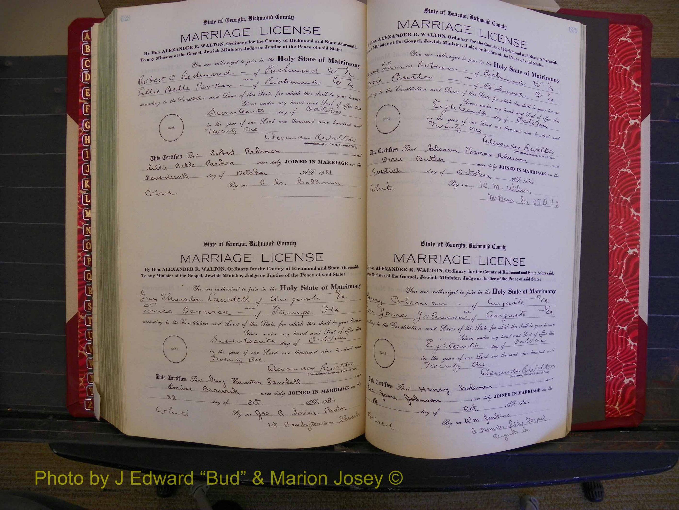 Richmond Marriages, Book OO, 1920-1921 P 628-629.JPG