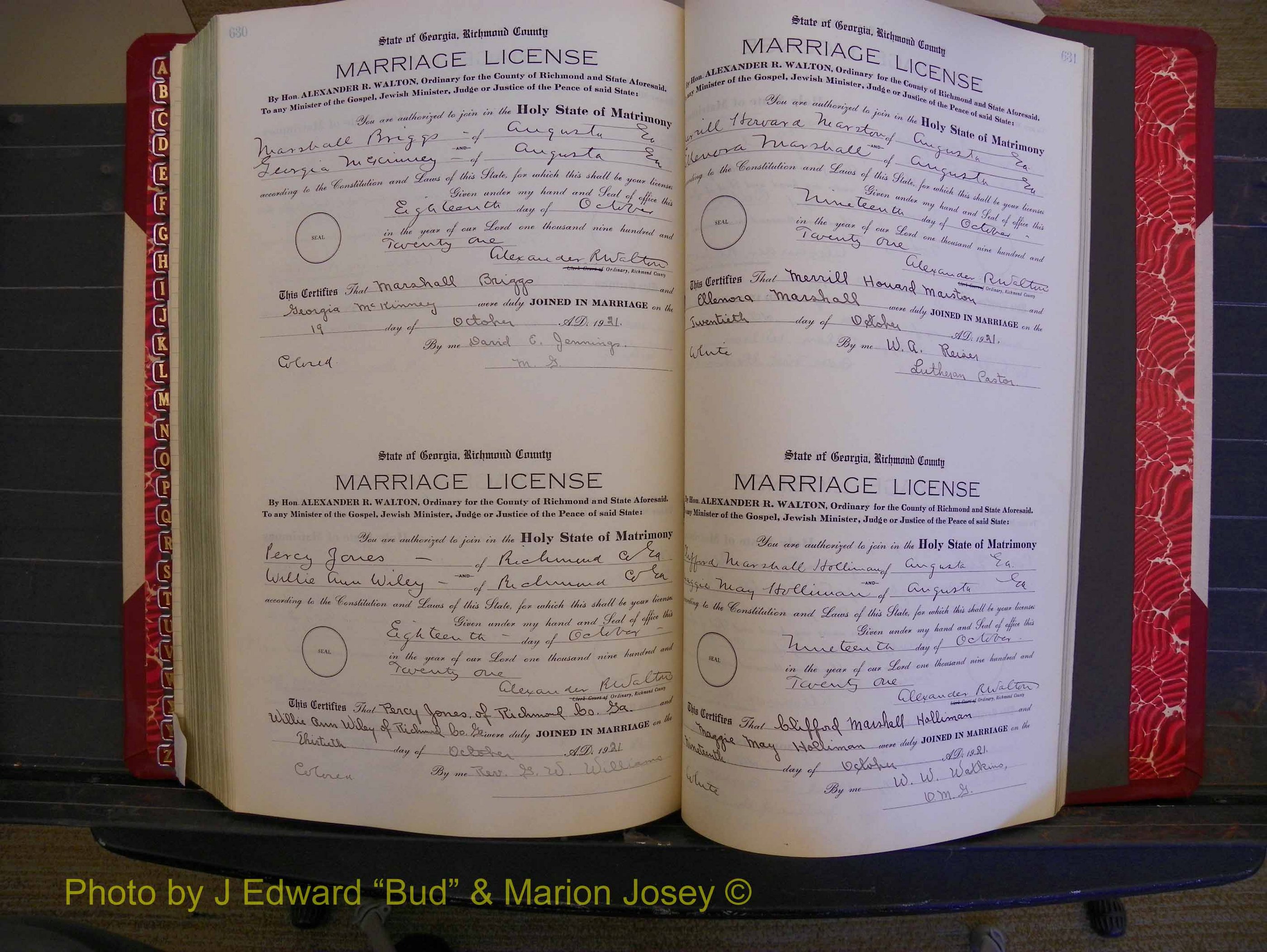 Richmond Marriages, Book OO, 1920-1921 P 630-631.JPG