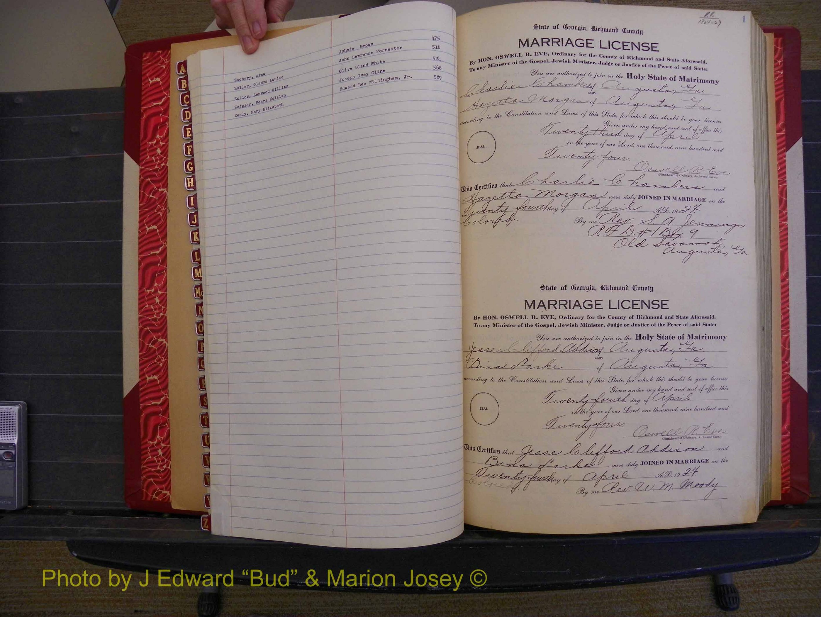 Richmond Marriages, Book RR, 1924-1927 Index Z & P 001.JPG