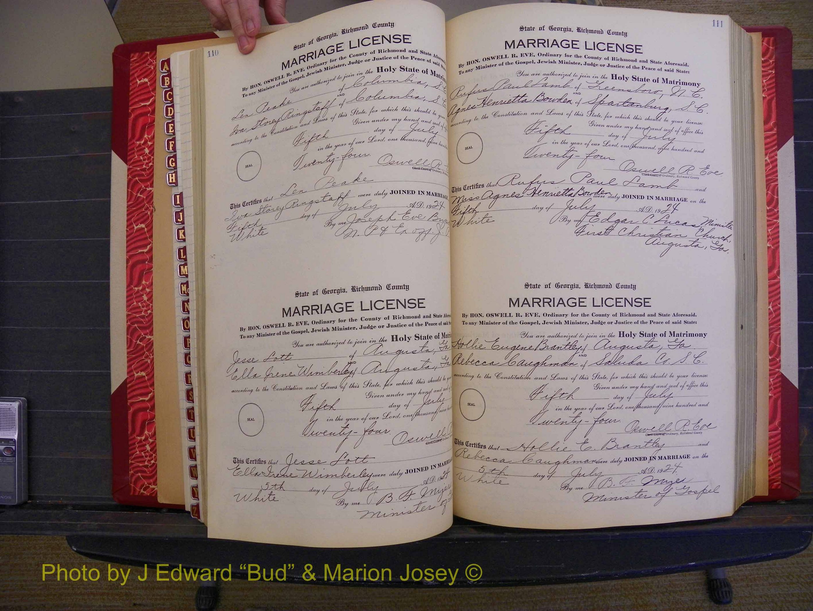 Richmond Marriages, Book RR, 1924-1927 P 110-111.JPG