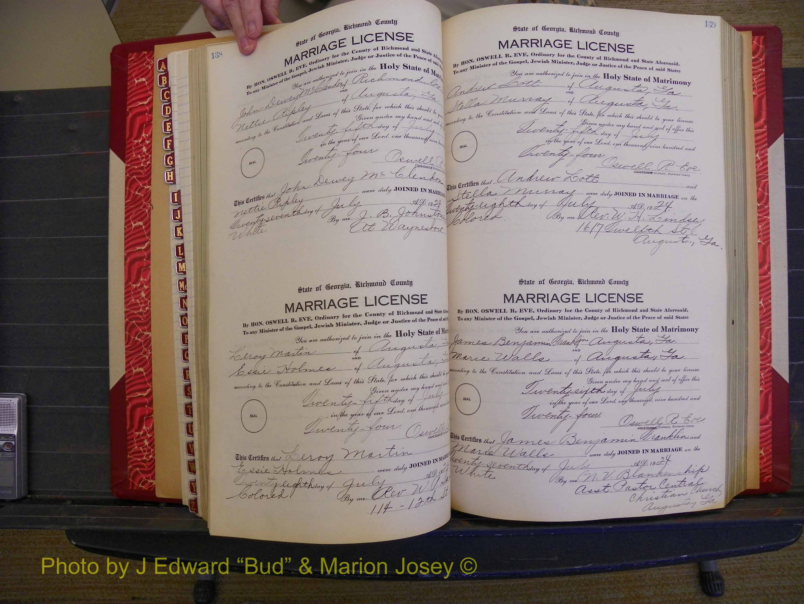 Richmond Marriages, Book RR, 1924-1927 P 138-139.JPG