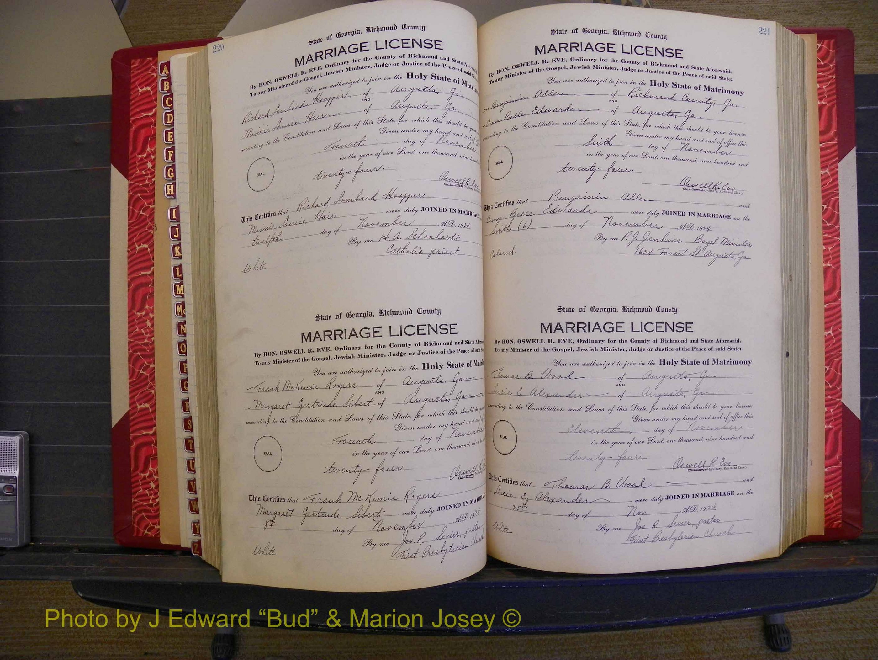 Richmond Marriages, Book RR, 1924-1927 P 220-221.JPG