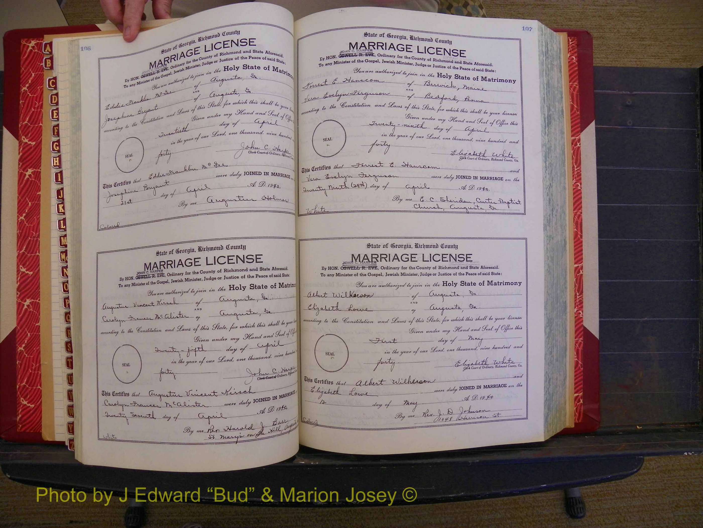 Richmond Marriages, Book UU, 1939-1942 P 106-107.JPG