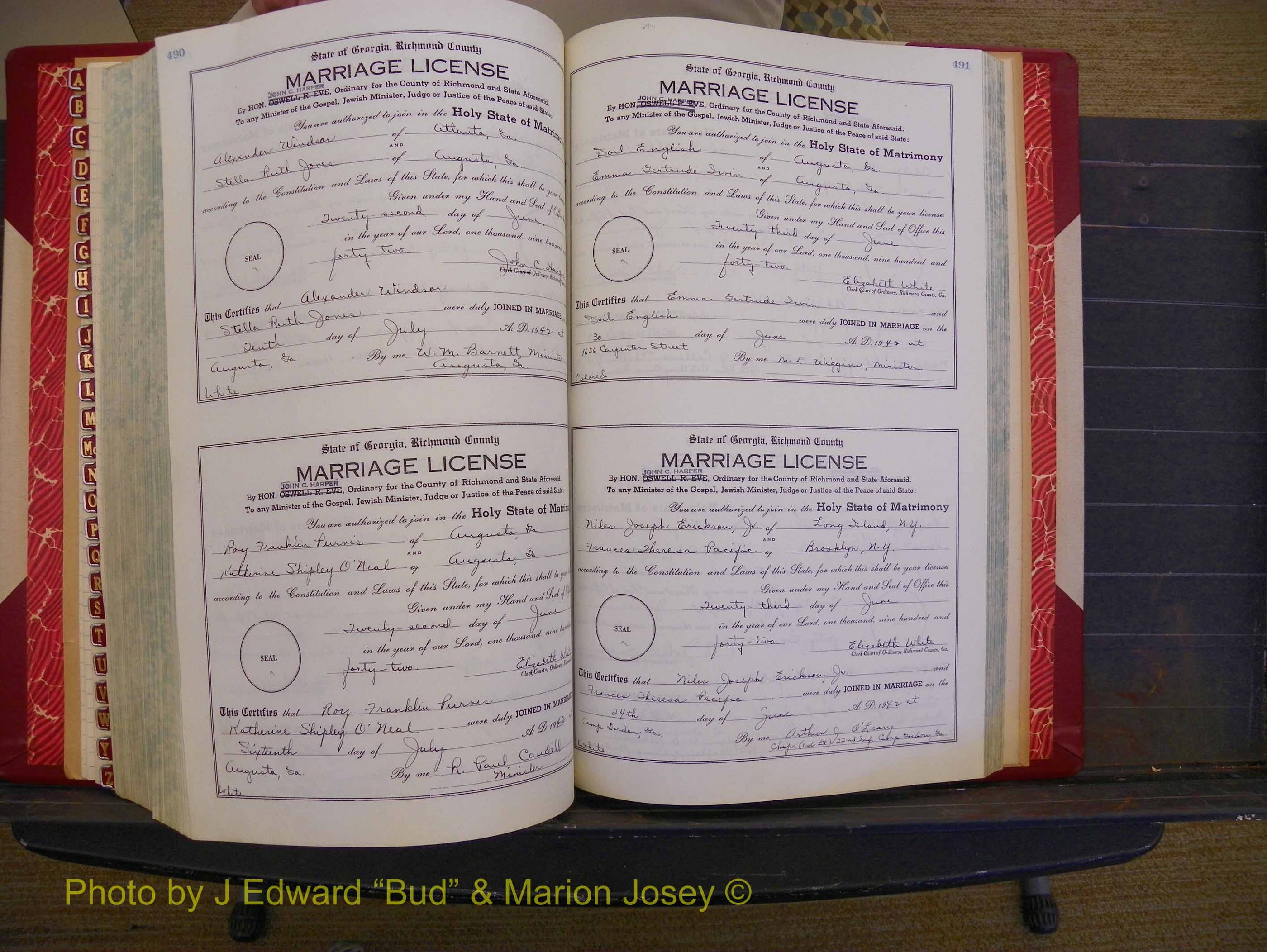 Richmond Marriages, Book UU, 1939-1942 P 490-491.JPG