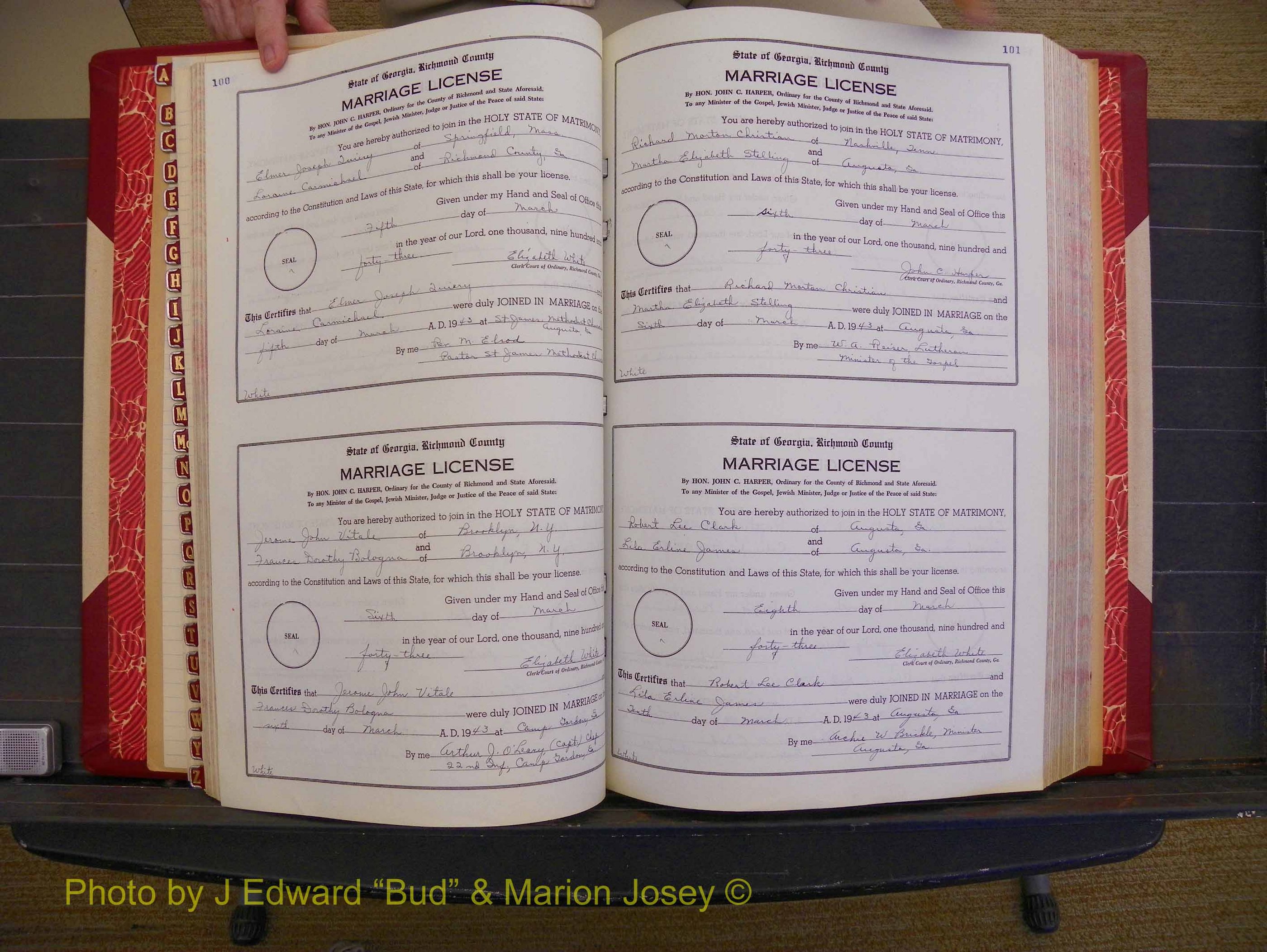 Richmond Marriages, Book V V, 1942-1944 P 100-101.JPG