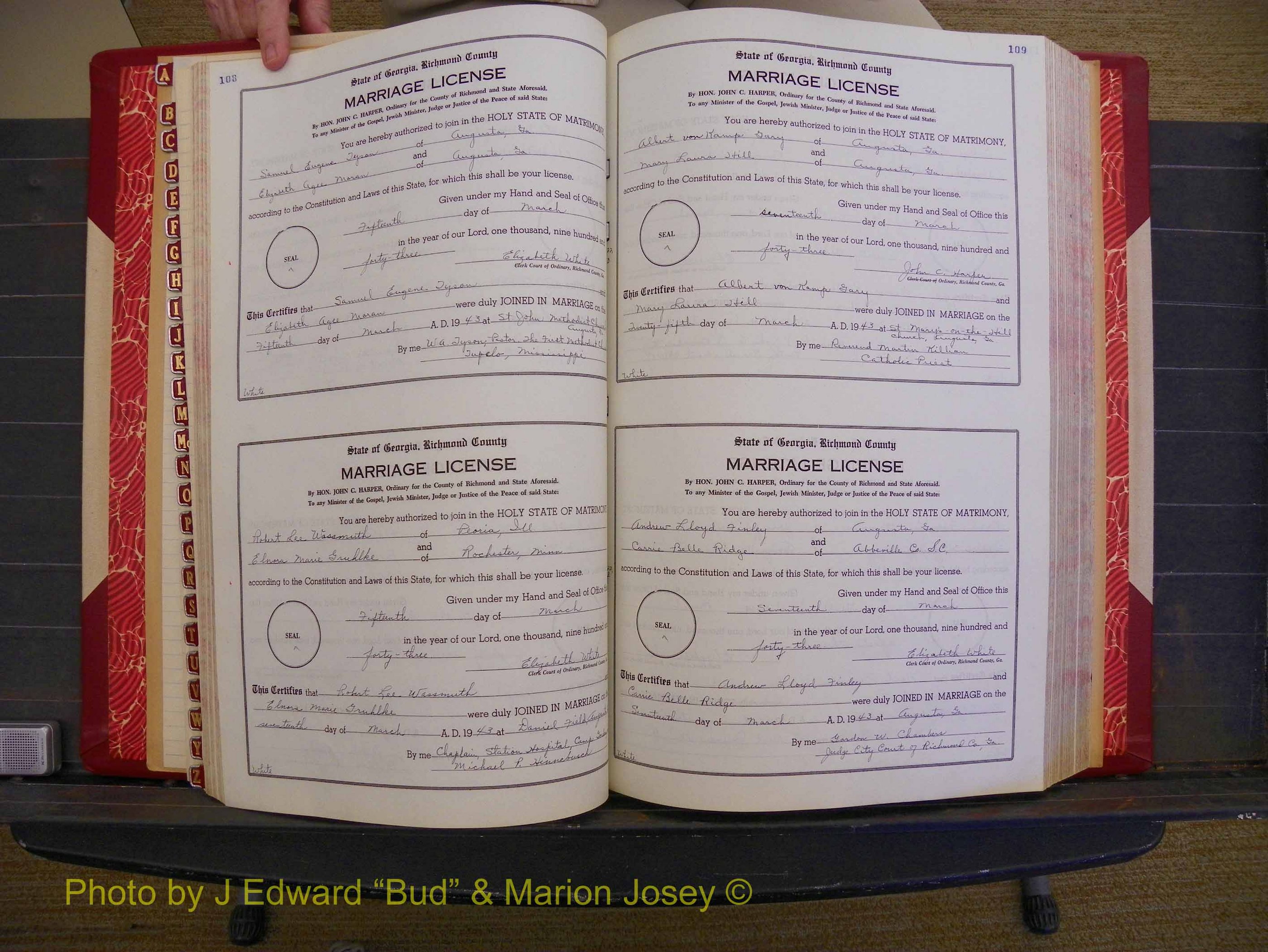 Richmond Marriages, Book V V, 1942-1944 P 108-109.JPG