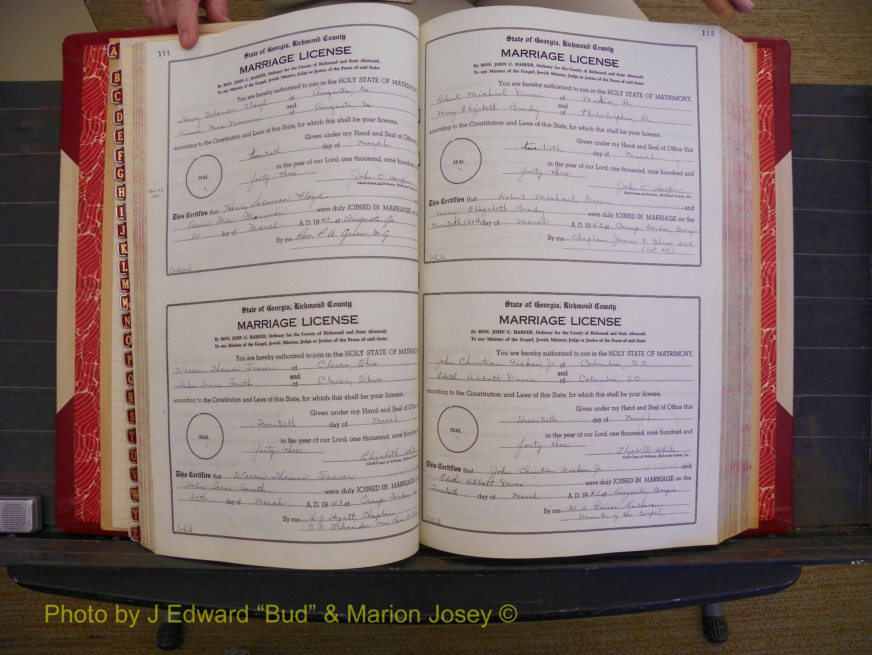 Richmond Marriages, Book V V, 1942-1944 P 114-115.JPG