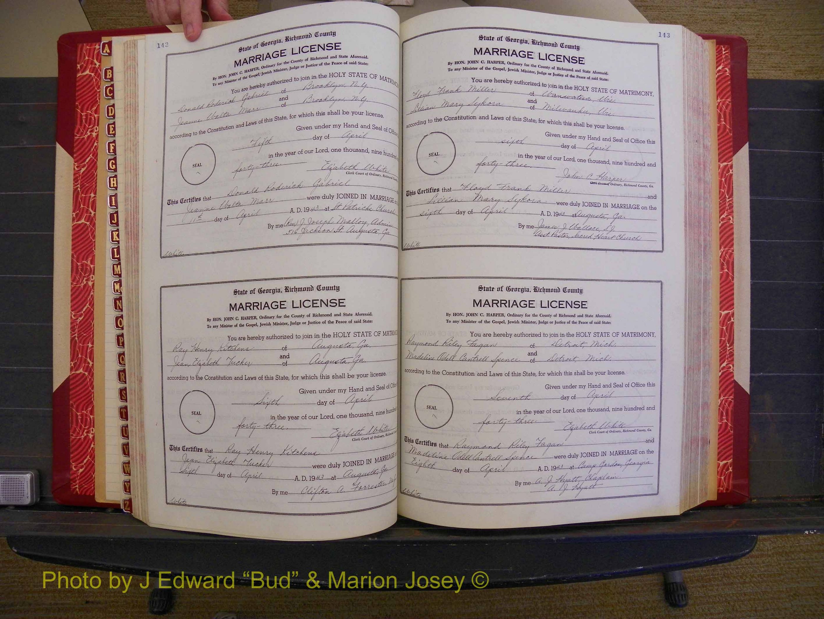 Richmond Marriages, Book V V, 1942-1944 P 142-143.JPG