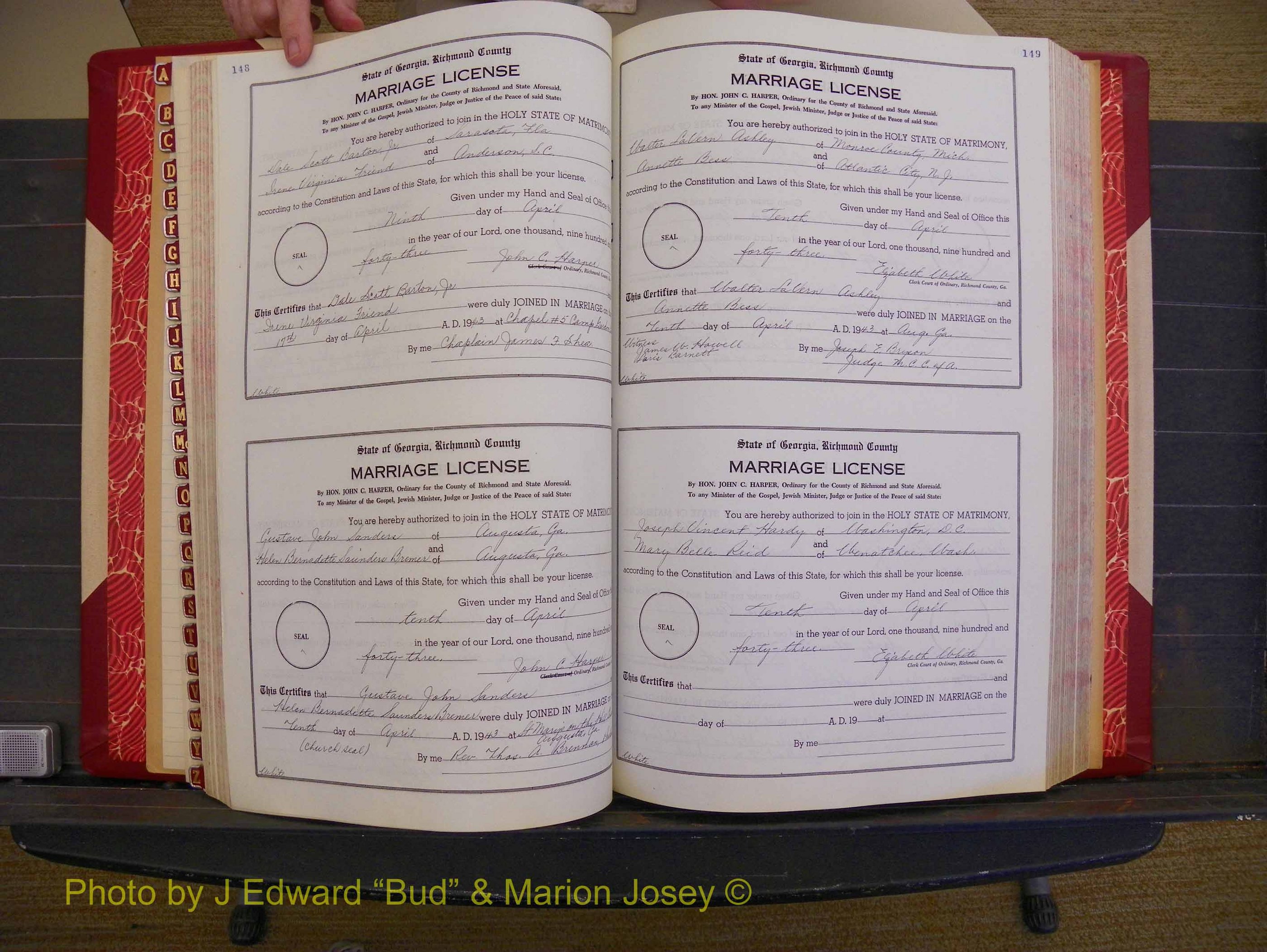 Richmond Marriages, Book V V, 1942-1944 P 148-149.JPG