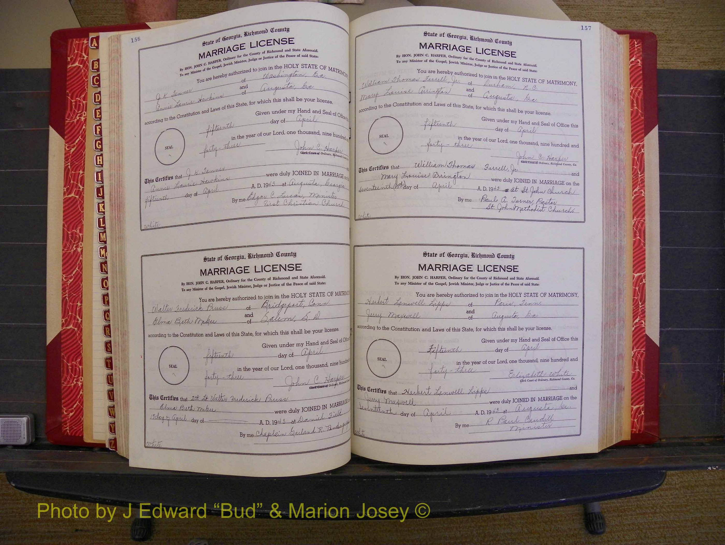 Richmond Marriages, Book V V, 1942-1944 P 156-157.JPG