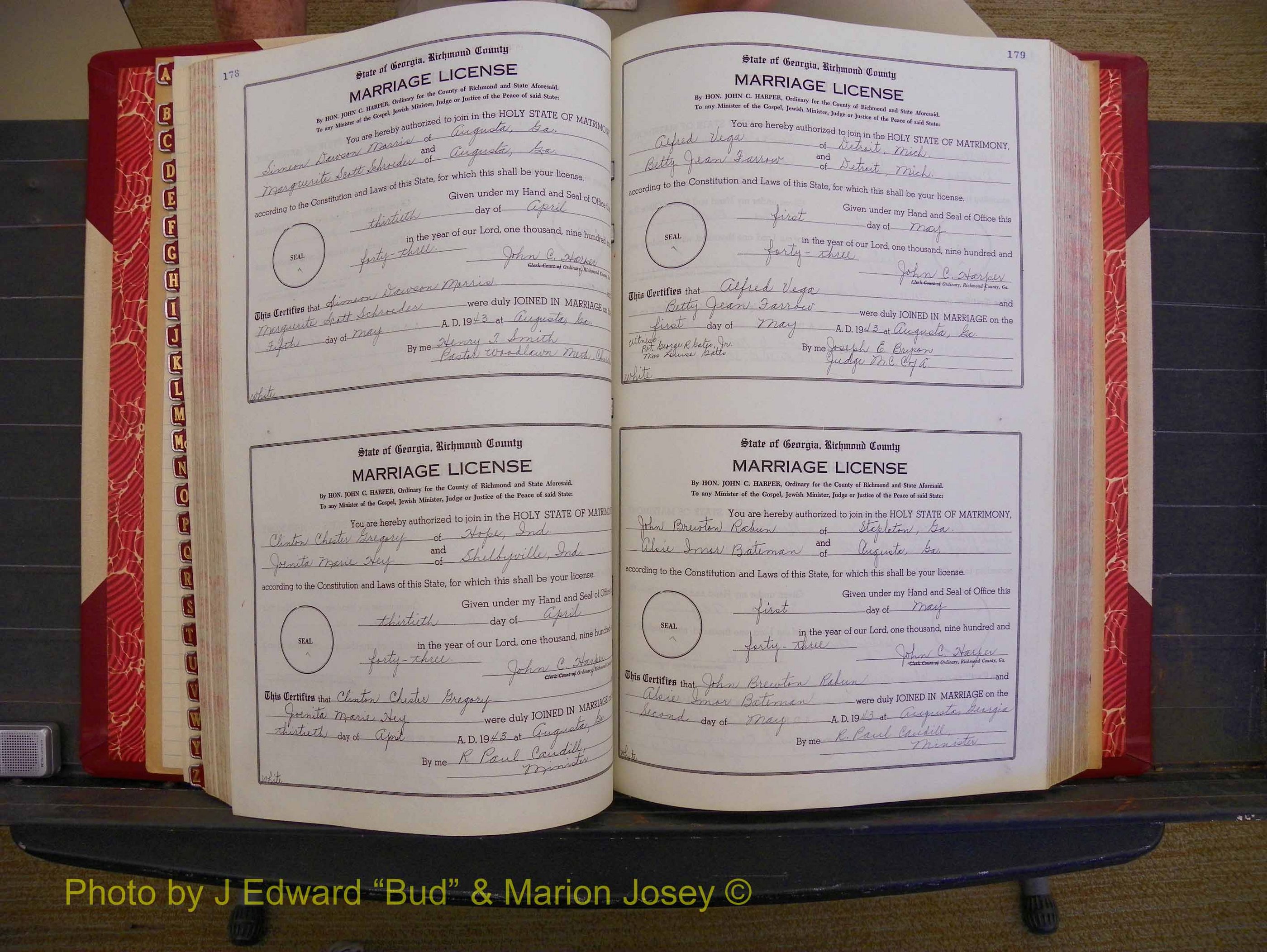 Richmond Marriages, Book V V, 1942-1944 P 178-179.JPG