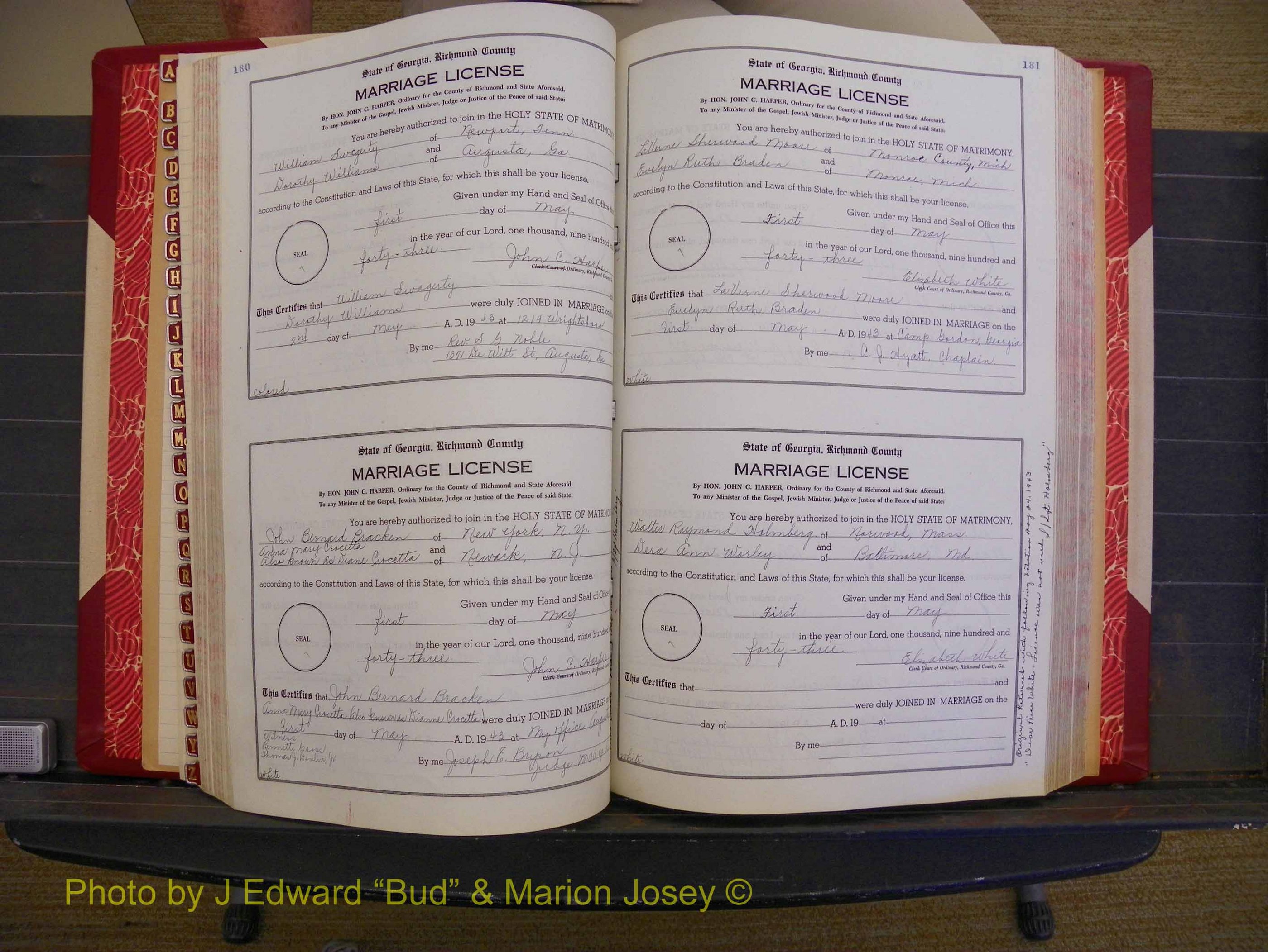 Richmond Marriages, Book V V, 1942-1944 P 180-181.JPG