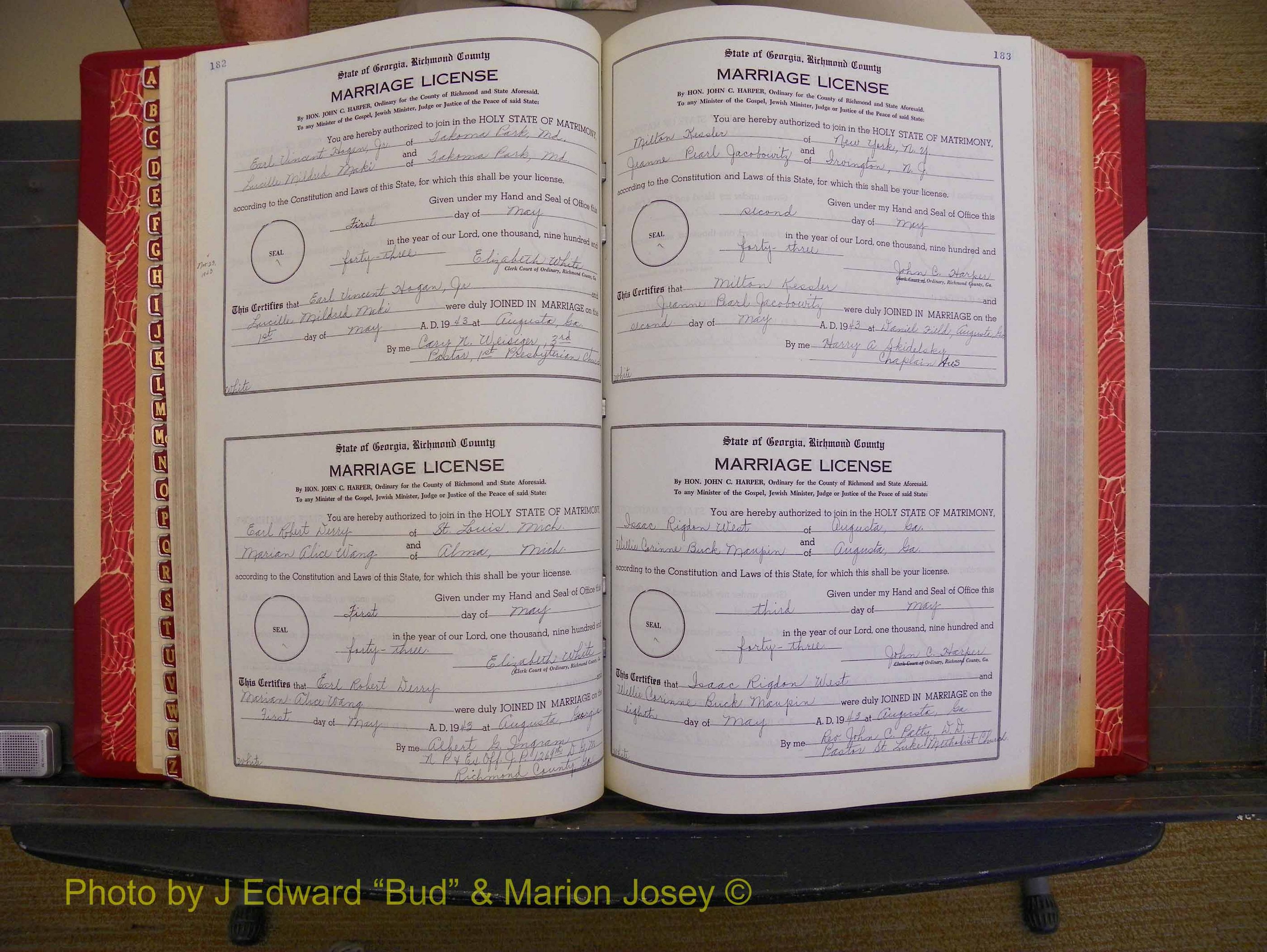 Richmond Marriages, Book V V, 1942-1944 P 182-183.JPG