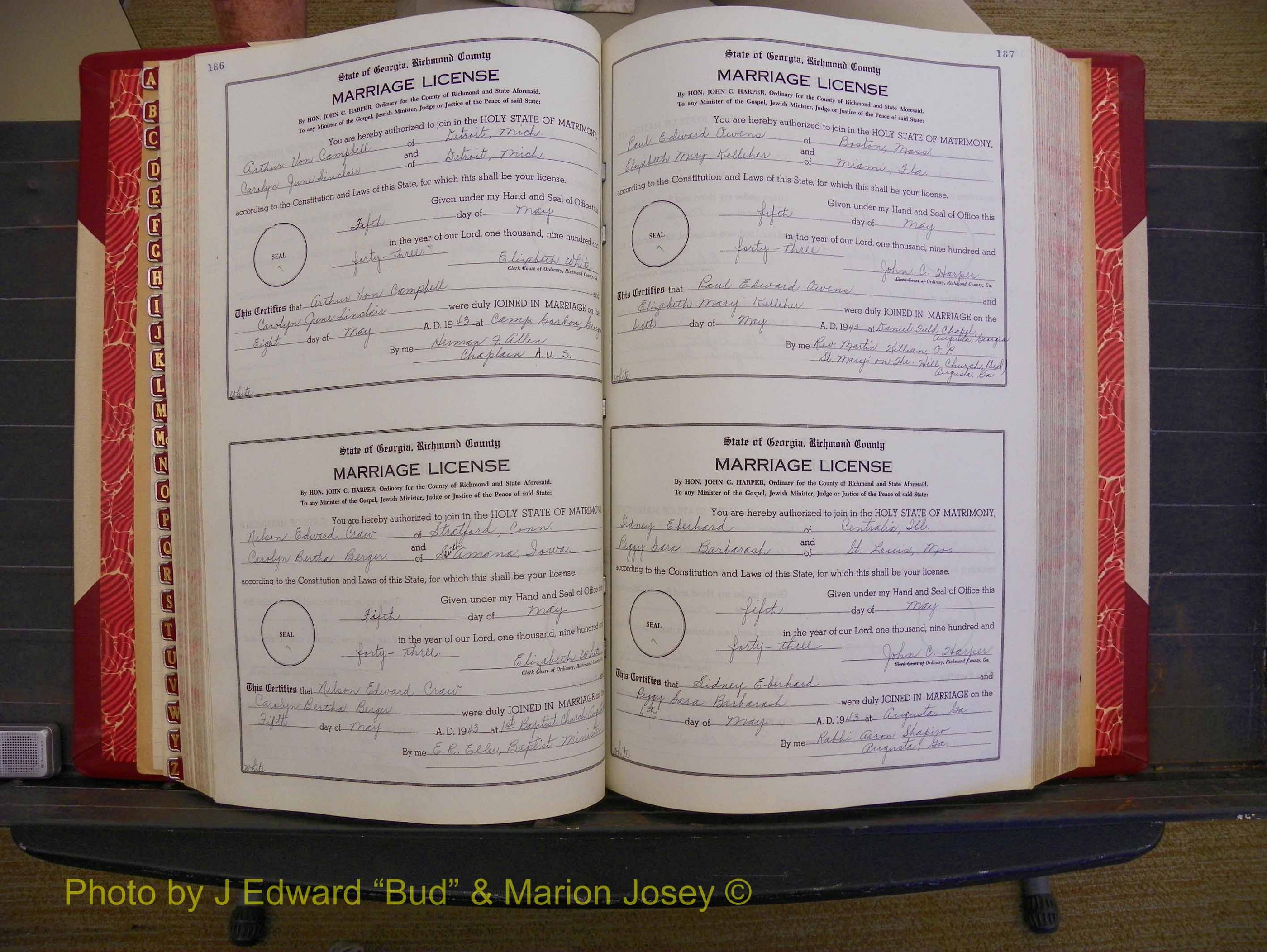 Richmond Marriages, Book V V, 1942-1944 P 186-187.JPG