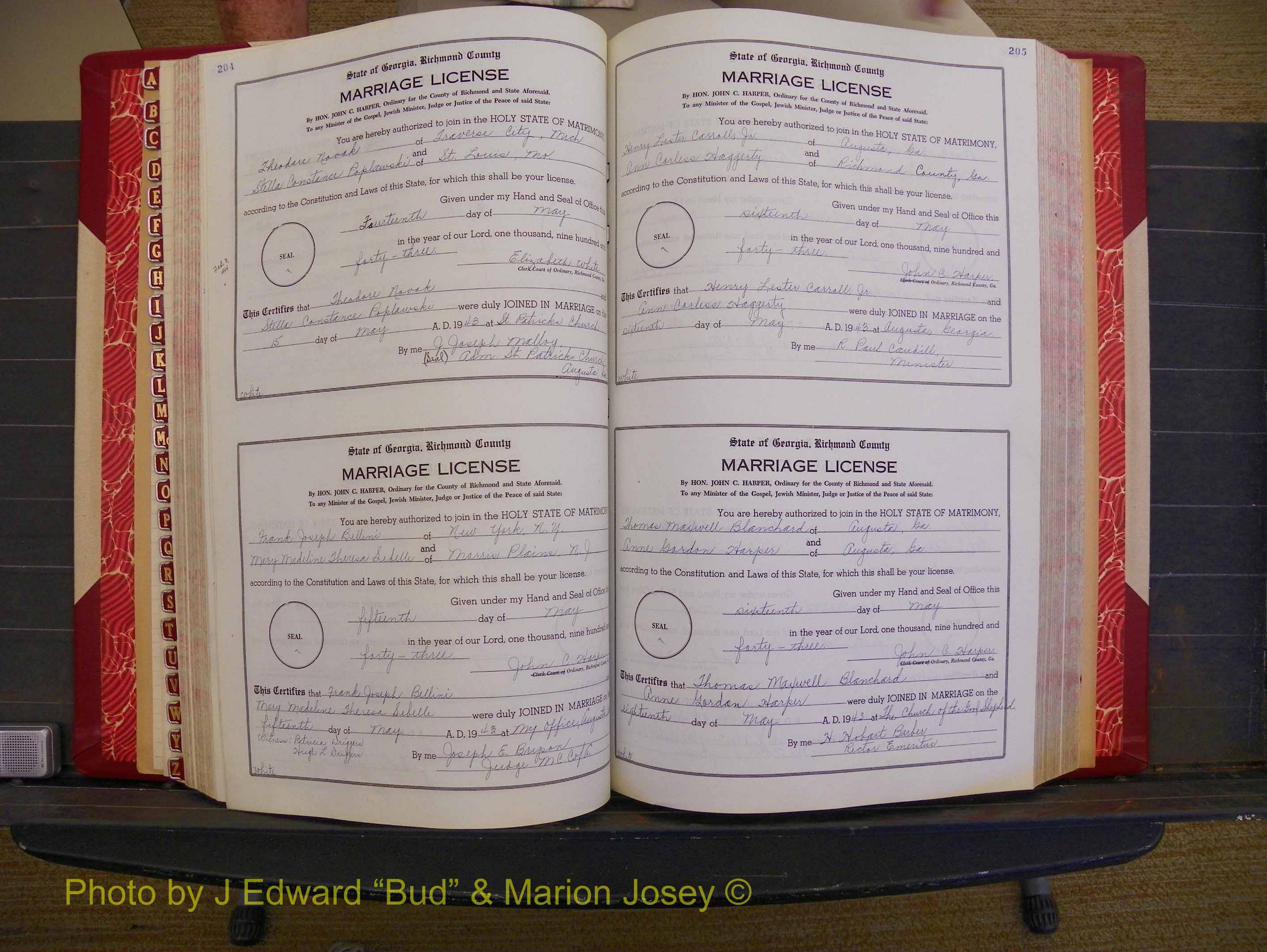 Richmond Marriages, Book V V, 1942-1944 P 204-205.JPG