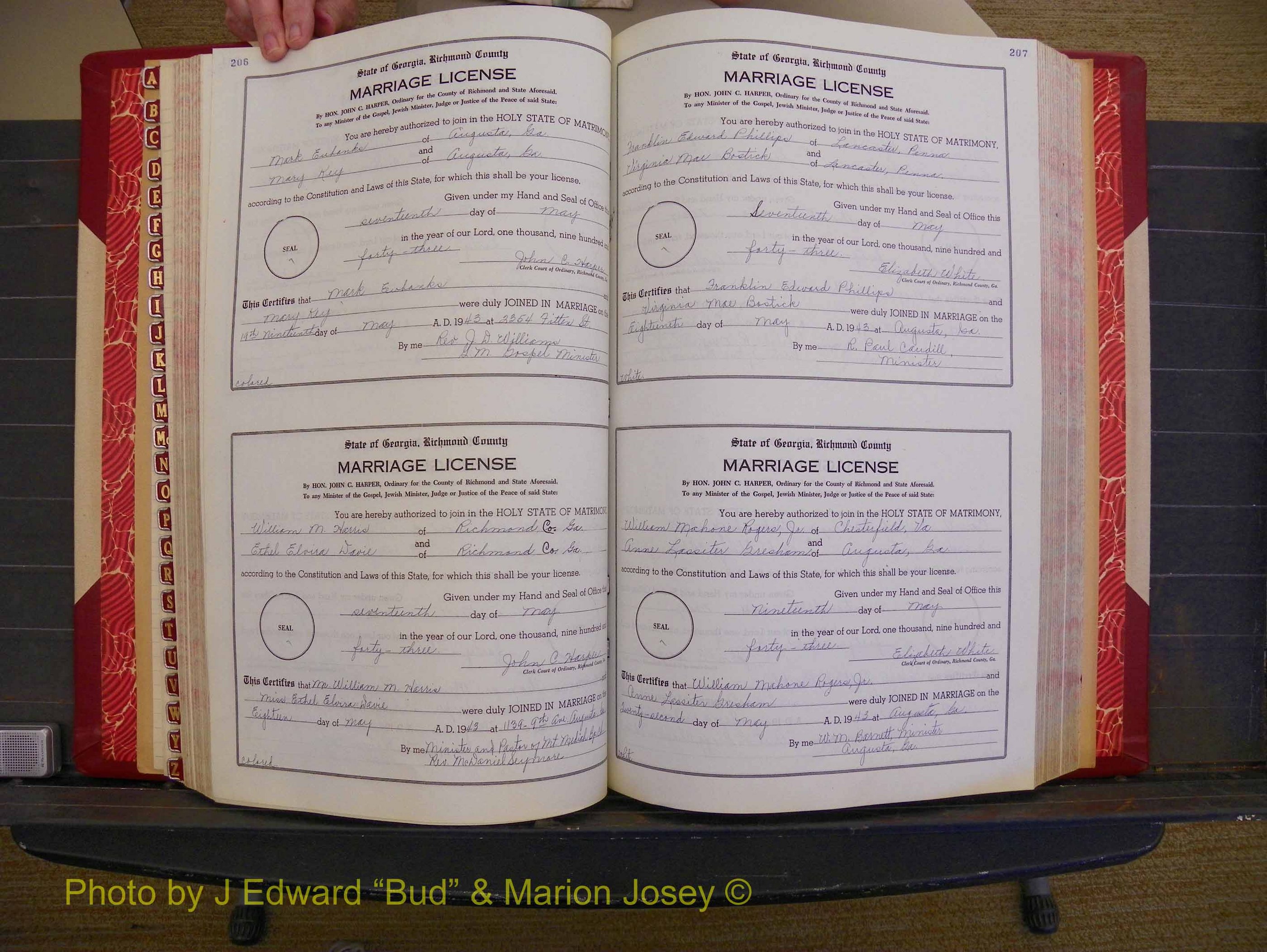 Richmond Marriages, Book V V, 1942-1944 P 207-208.JPG