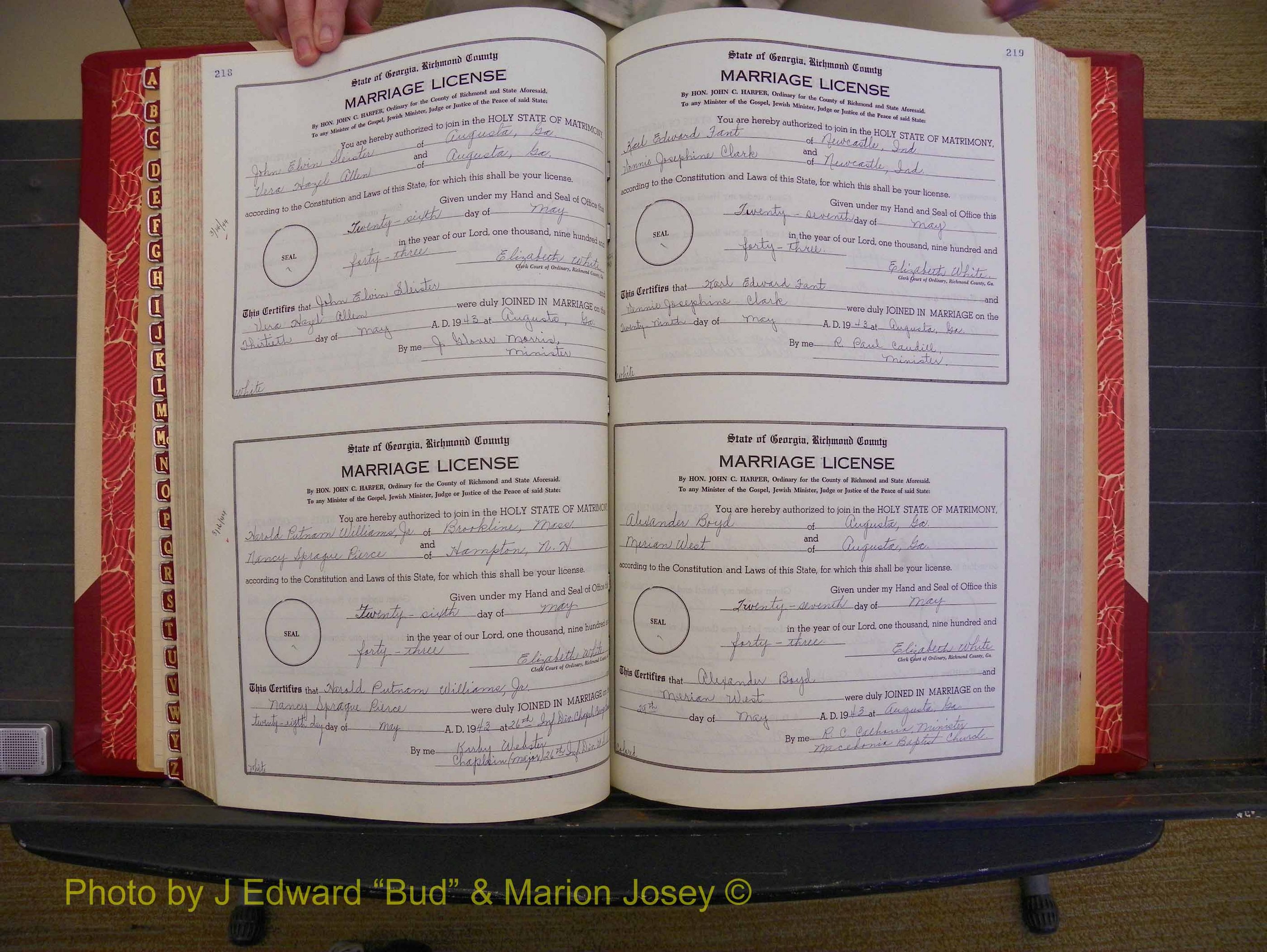 Richmond Marriages, Book V V, 1942-1944 P 218-219.JPG