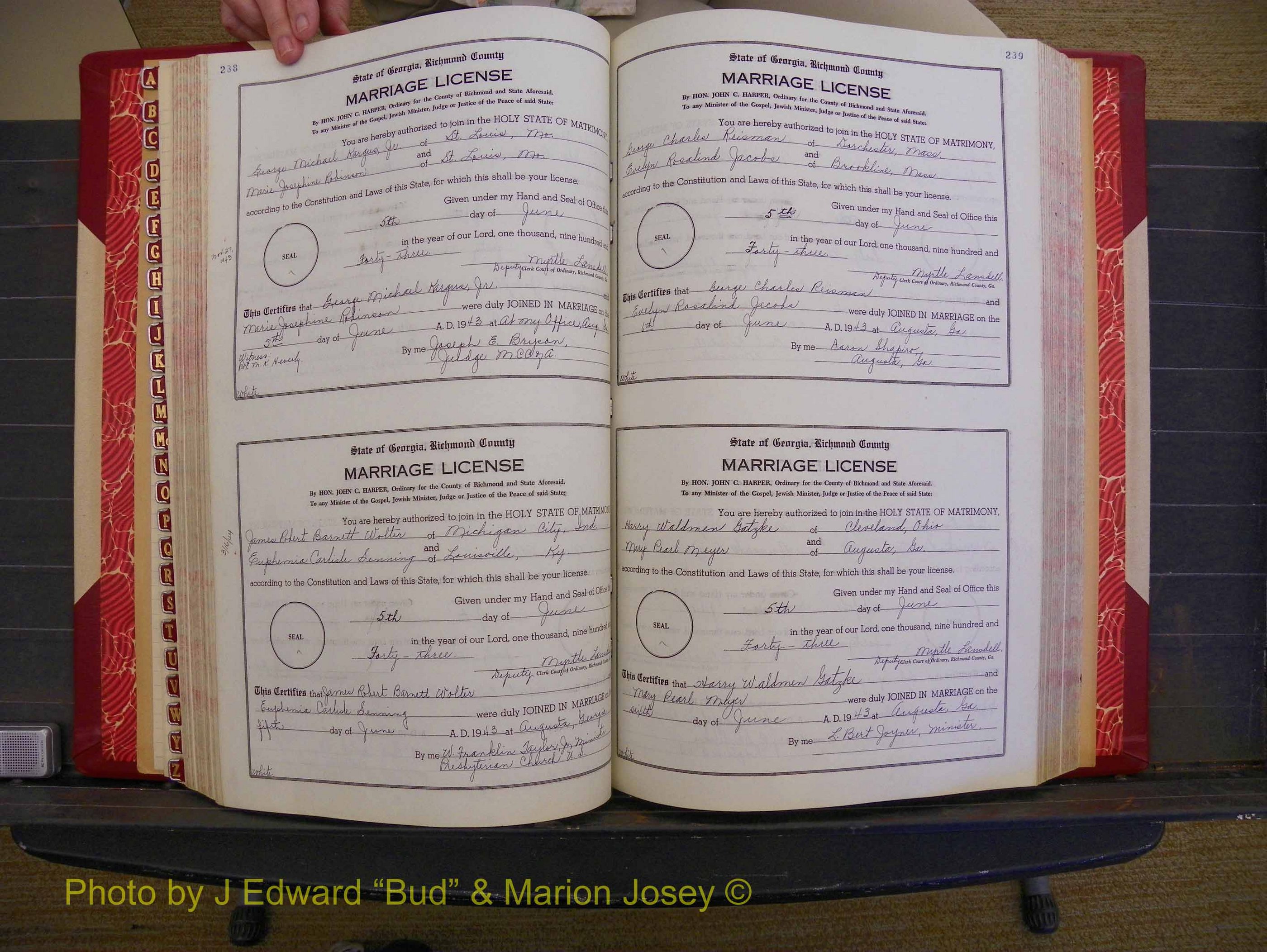 Richmond Marriages, Book V V, 1942-1944 P 238-239.JPG