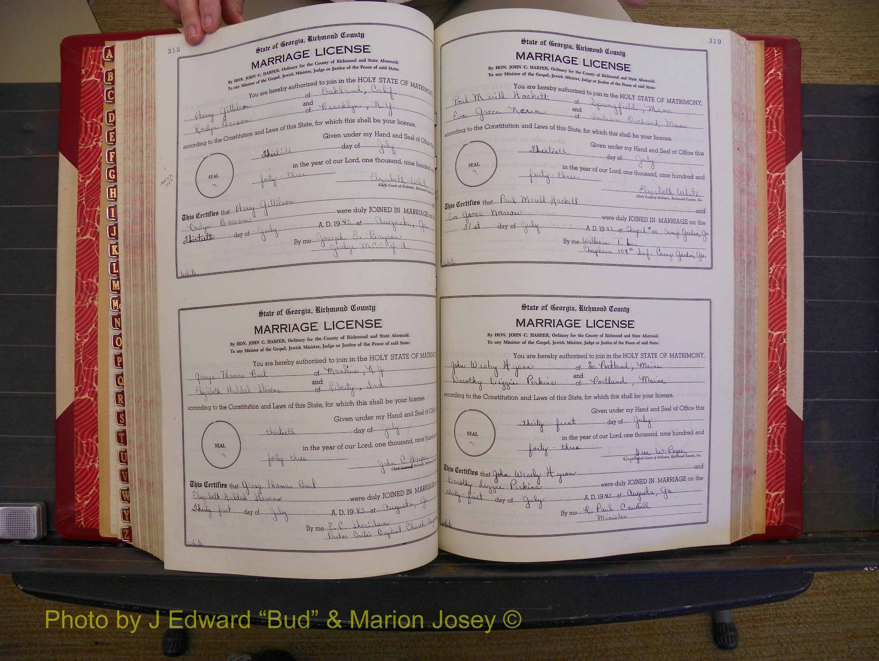 Richmond Marriages, Book V V, 1942-1944 P 318-319.JPG