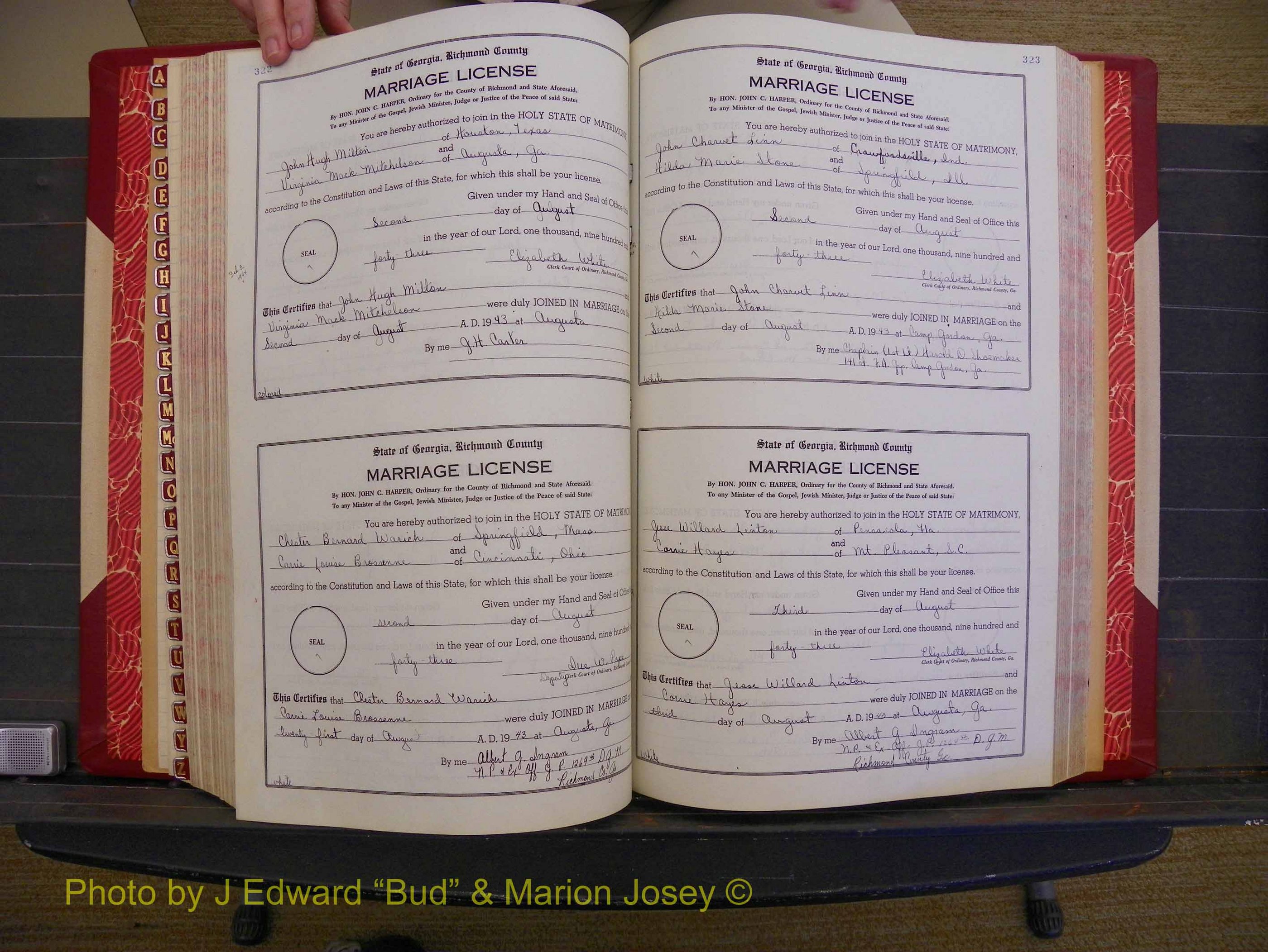 Richmond Marriages, Book V V, 1942-1944 P 322-323.JPG