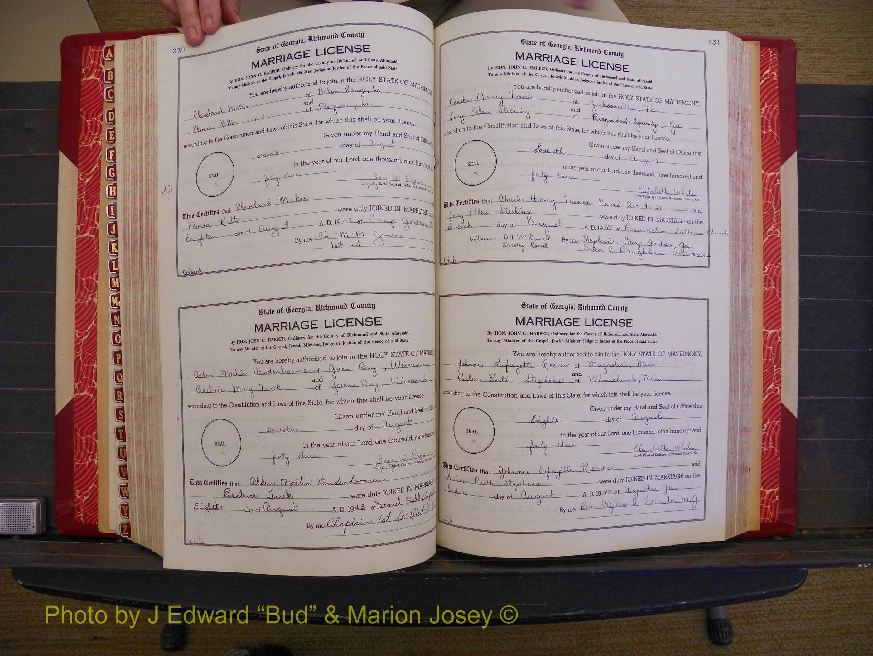 Richmond Marriages, Book V V, 1942-1944 P 330-331.JPG