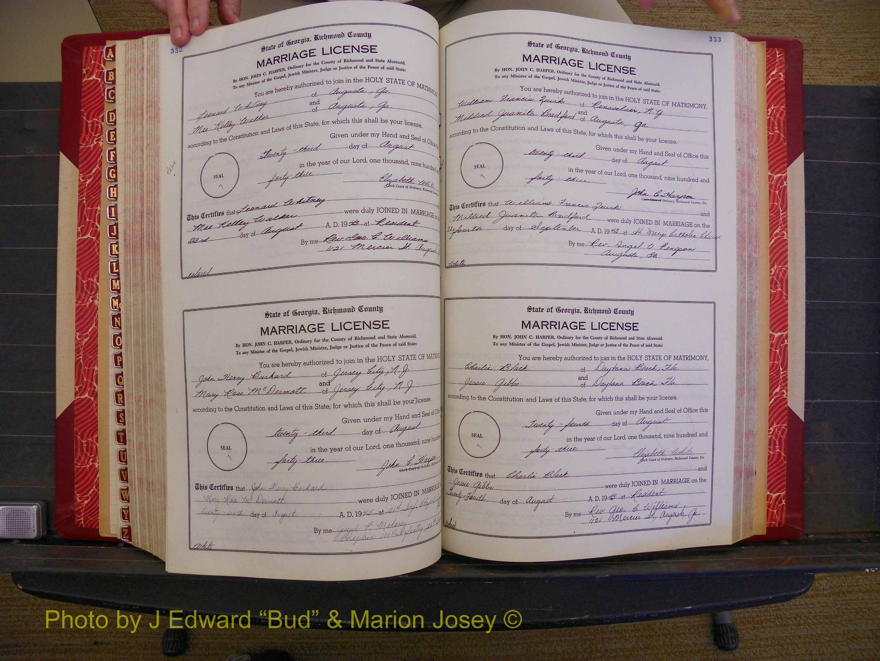 Richmond Marriages, Book V V, 1942-1944 P 352-353.JPG