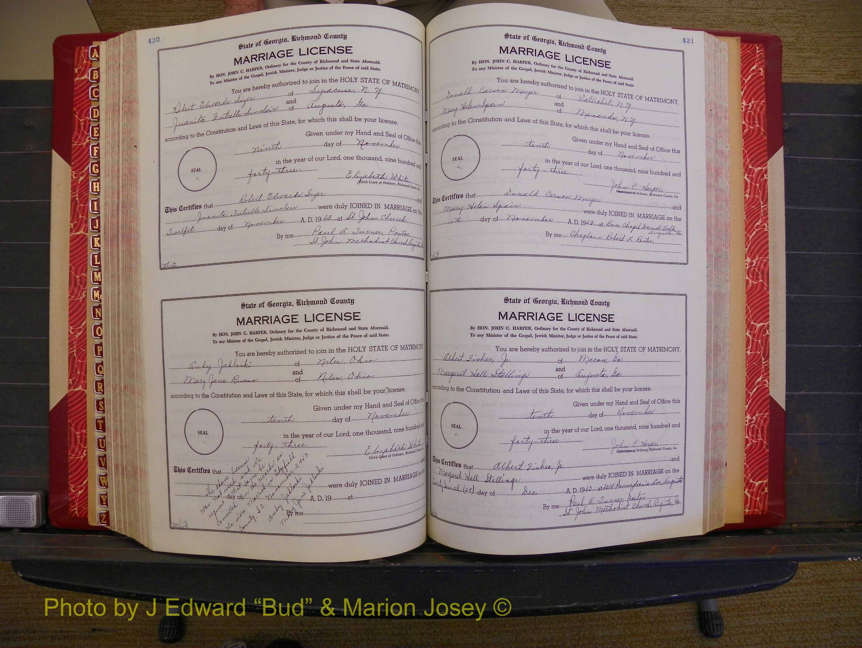 Richmond Marriages, Book V V, 1942-1944 P 420-421.JPG