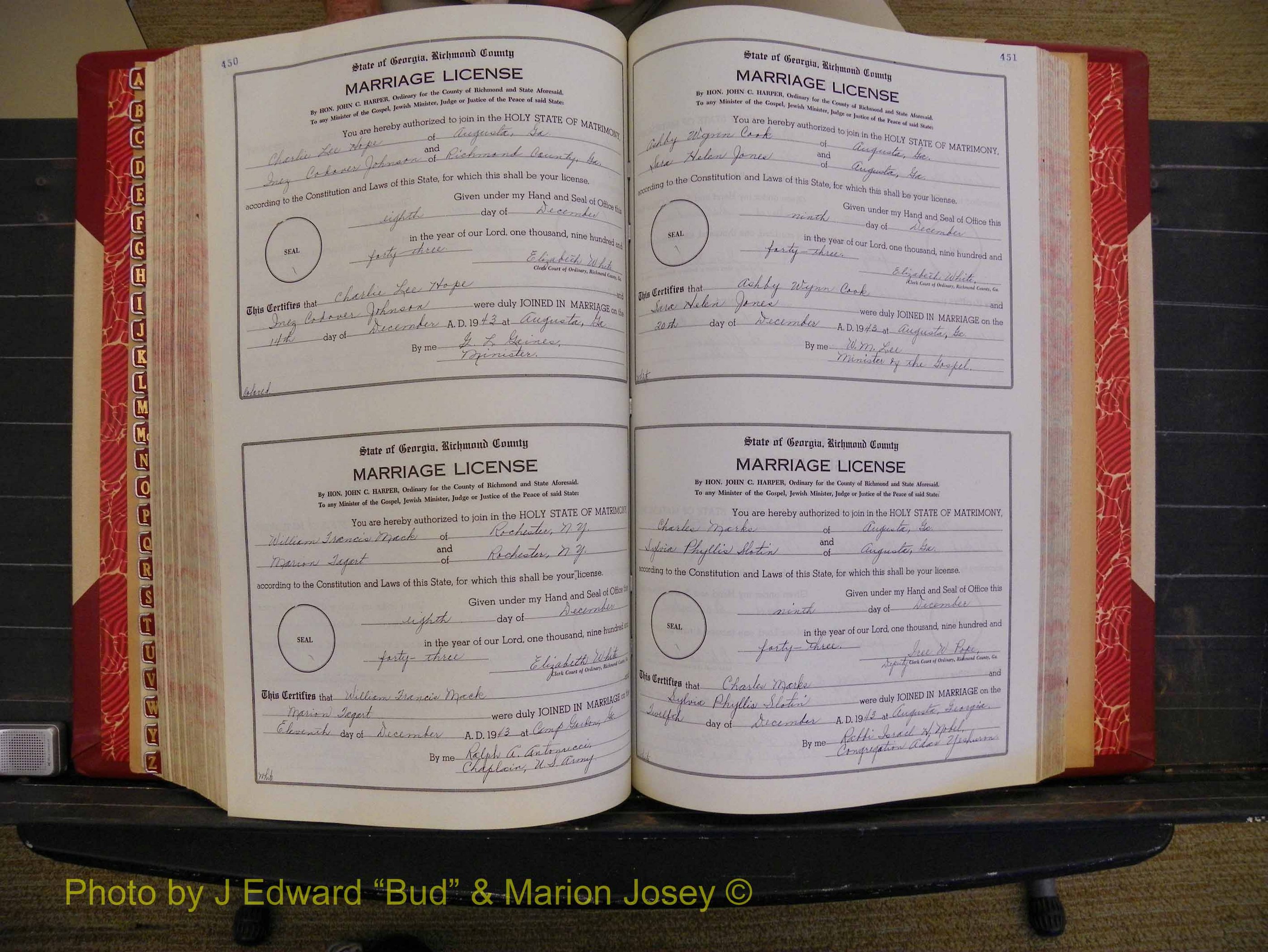 Richmond Marriages, Book V V, 1942-1944 P 450-451.JPG