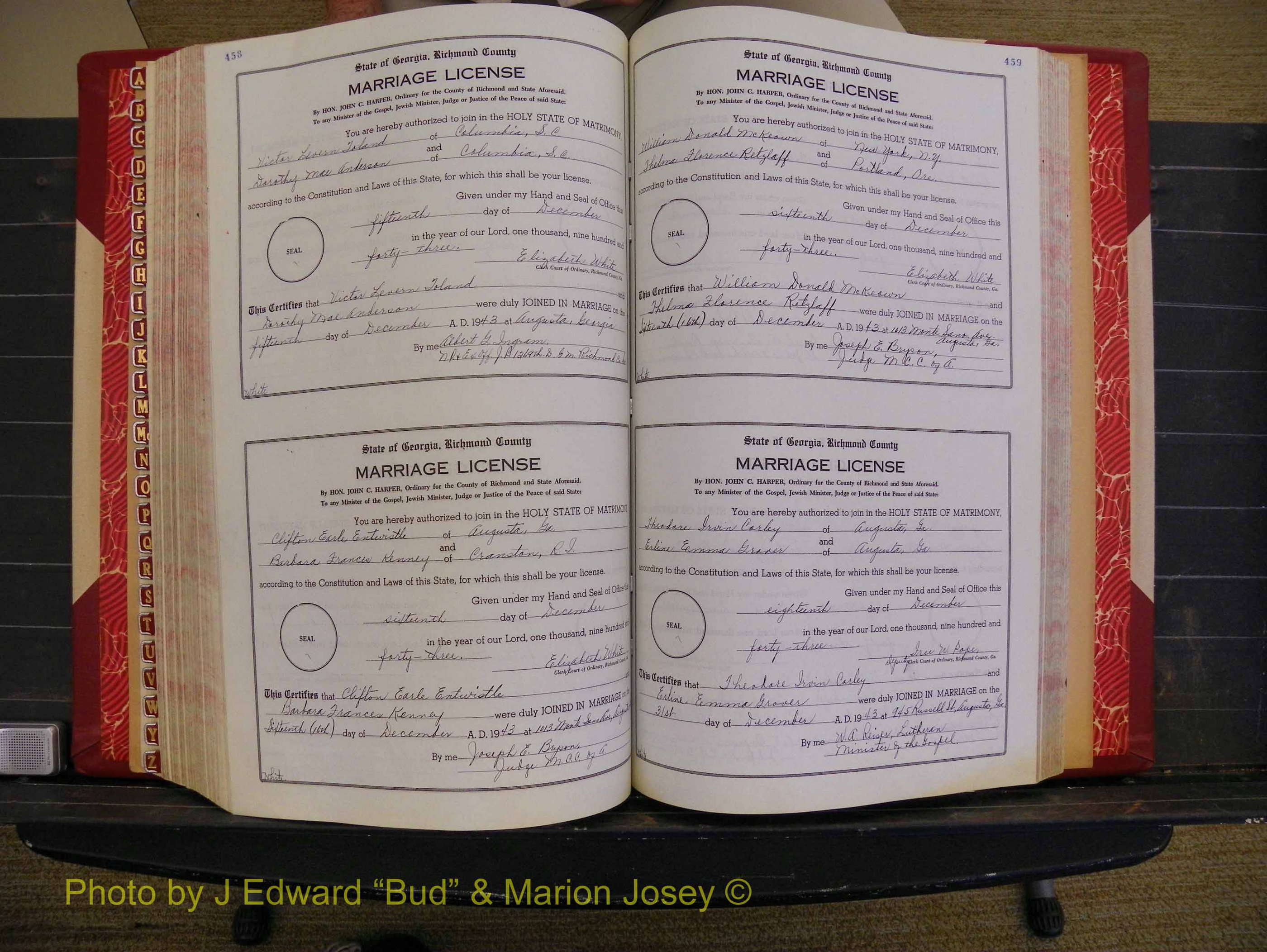 Richmond Marriages, Book V V, 1942-1944 P 458-459.JPG