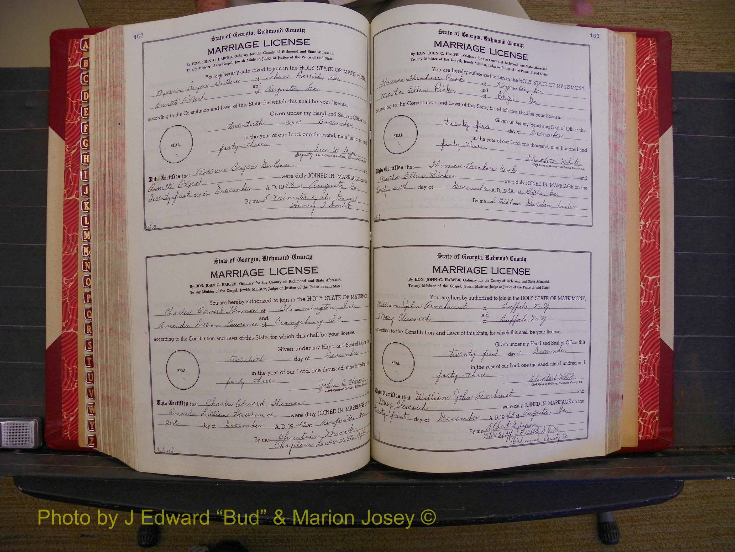 Richmond Marriages, Book V V, 1942-1944 P 462-463.JPG